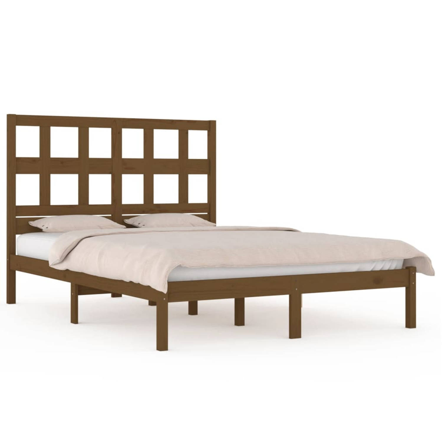 The Living Store Bedframe grenenhout honingbruin 150x200 cm 5FT King Size - Bedframe - Bedframes - Bed - Bedbodem - Ledikant - Bed Frame - Massief Houten Bedframe - Slaapmeubel - T