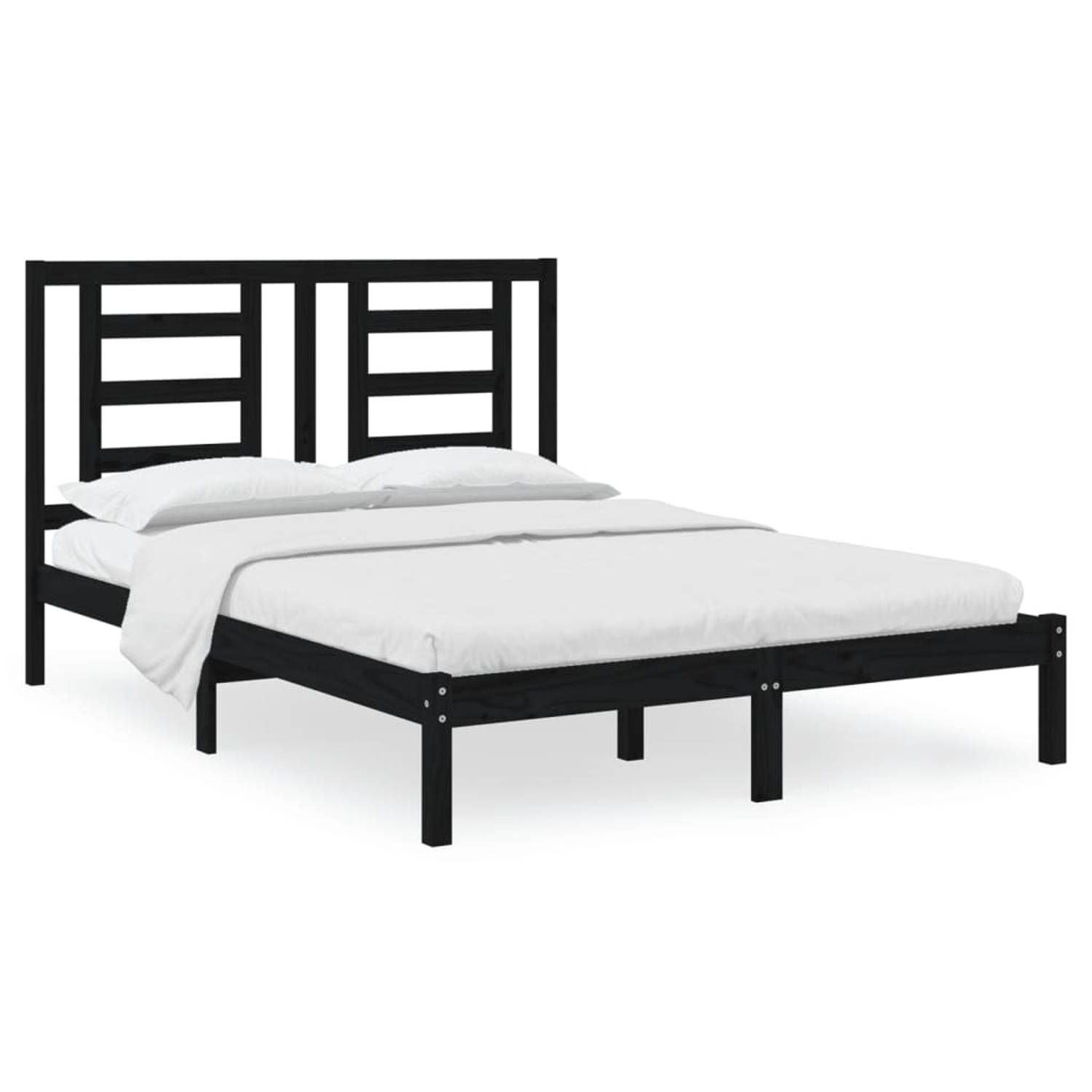 The Living Store Bedframe massief grenenhout zwart 150x200 cm 5FT King Size - Bed