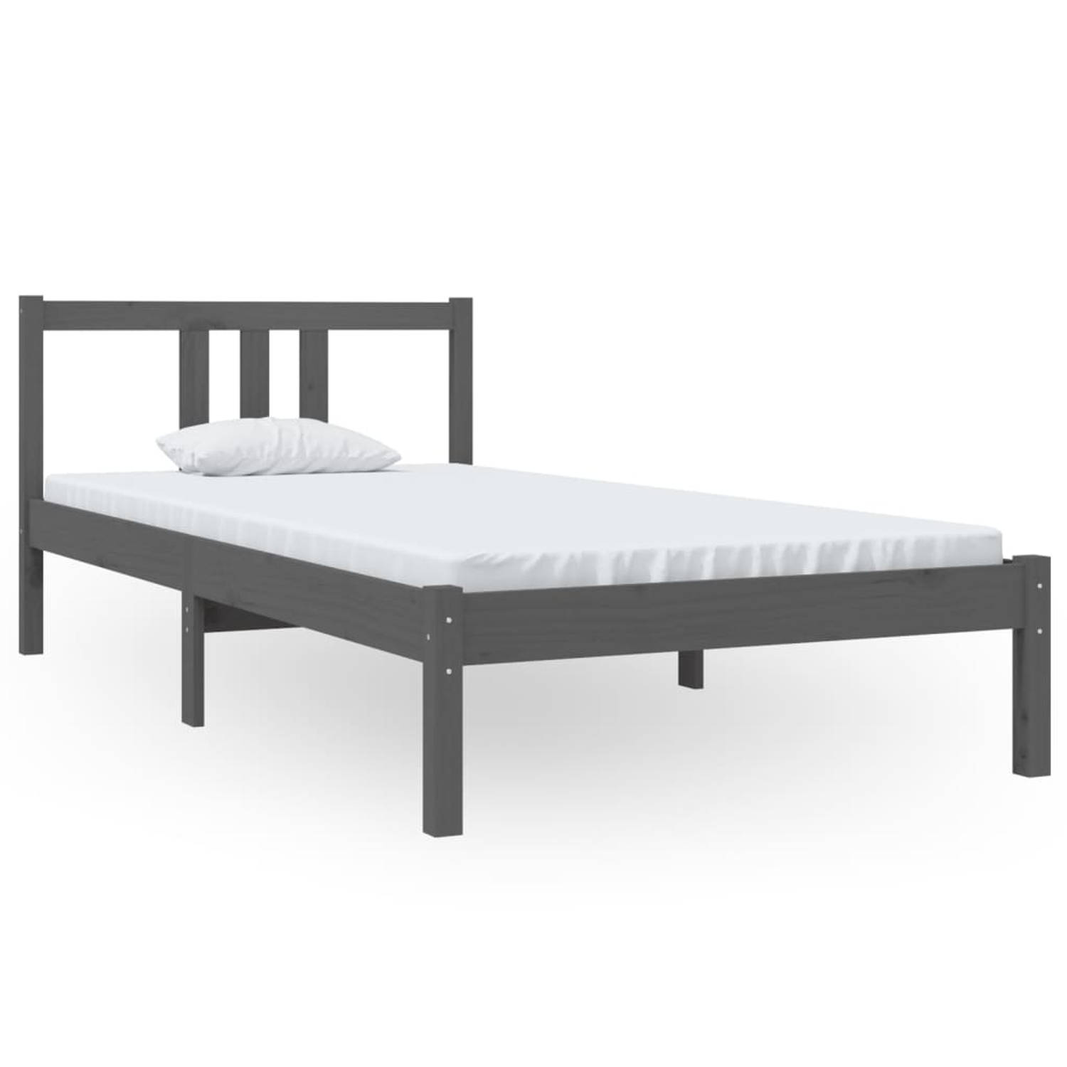 The Living Store Bedframe massief hout grijs 90x190 cm 3FT Single - Bedframe - Bedframes - Bed - Bedbodem - Ledikant - Bed Frame - Massief Houten Bedframe - Slaapmeubel - Eenpersoo