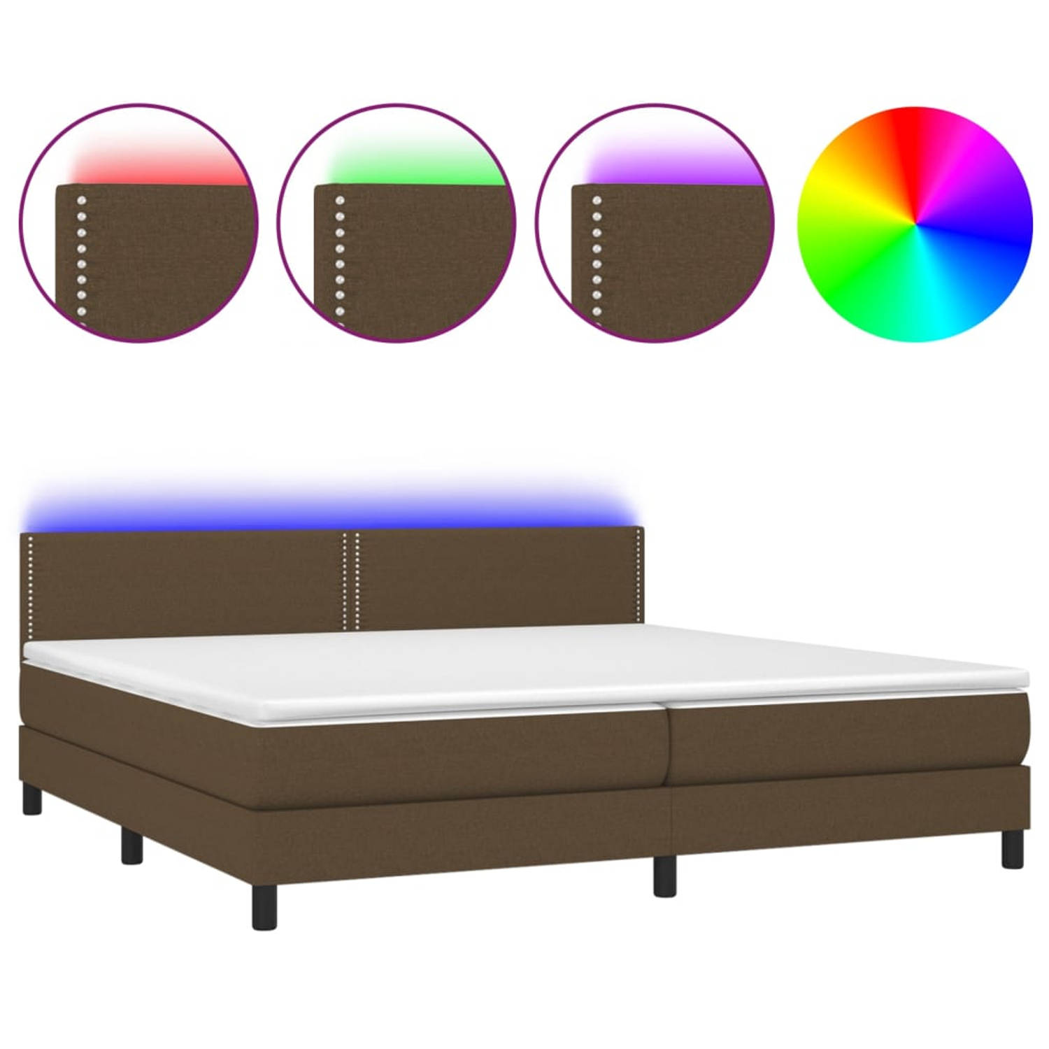The Living Store Boxspring met matras en LED stof donkerbruin 200x200 cm - Boxspring - Boxsprings - Bed - Slaapmeubel - Boxspringbed - Boxspring Bed - Tweepersoonsbed - Bed Met Mat