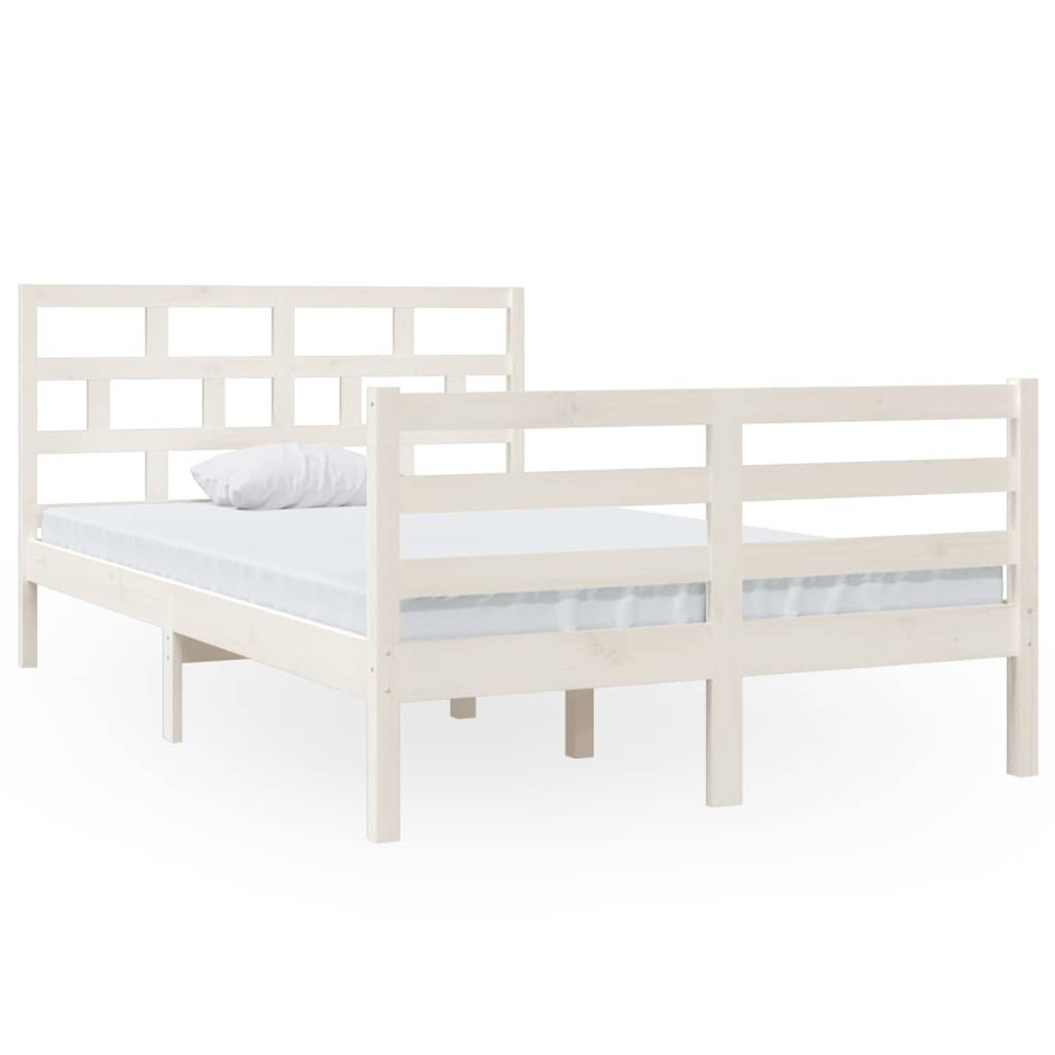 The Living Store Bedframe massief grenenhout wit 120x200 cm - Bedframe - Bedframes - Bed - Bedbodem - Ledikant - Bed Frame - Massief Houten Bedframe - Slaapmeubel - Tweepersoonsbed