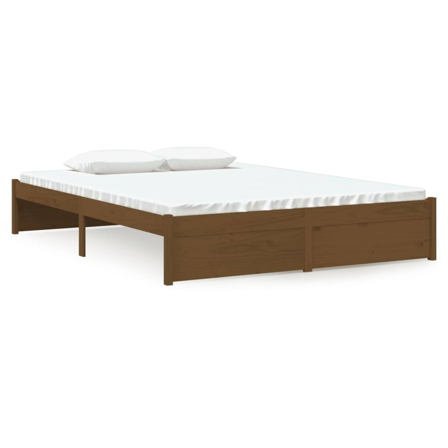 The Living Store Bedframe massief hout honingbruin 135x190 cm 4FT6 Double - Bedframe - Bedframes - Bed - Bedbodem - Ledikant - Bed Frame - Massief Houten Bedframe - Slaapmeubel - T