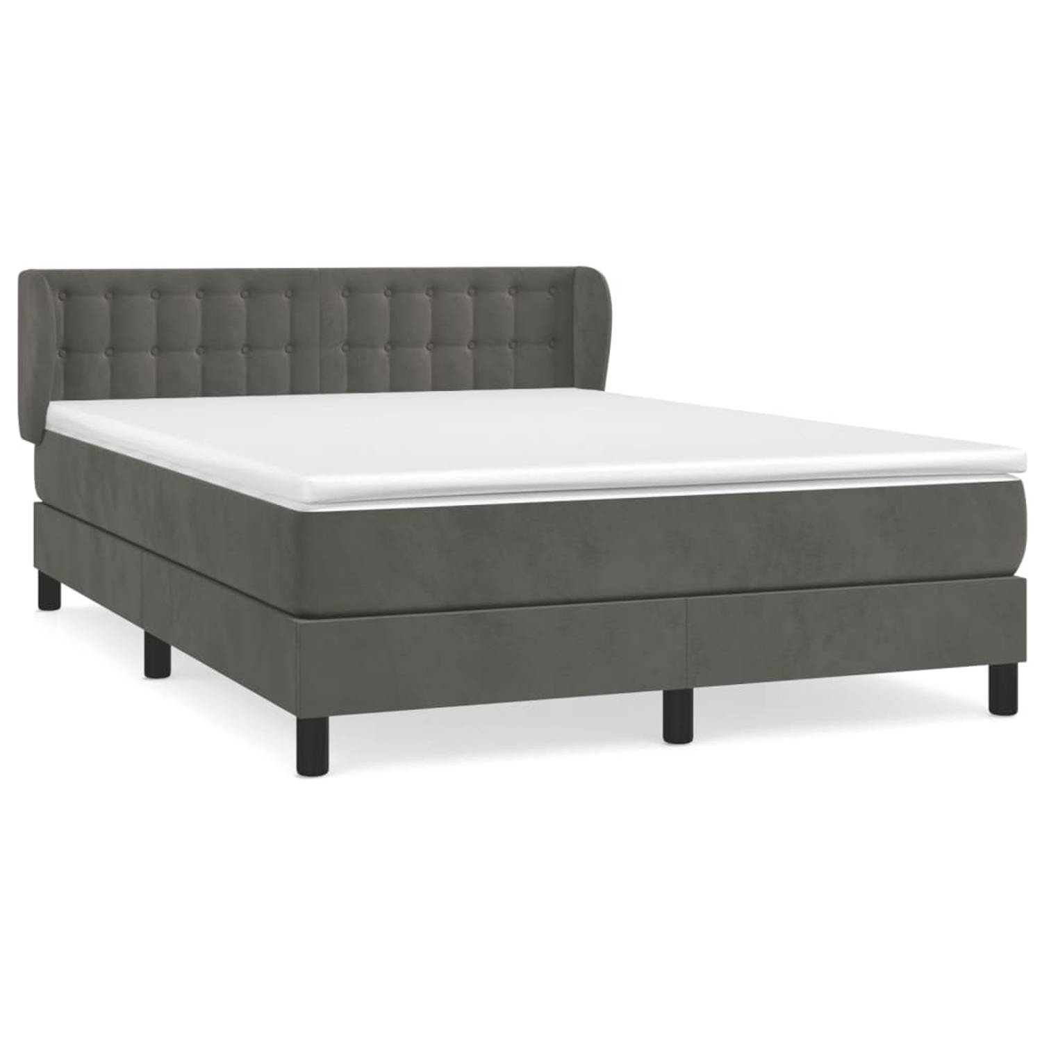 The Living Store Boxspring met matras fluweel donkergrijs 140x190 cm - Bed