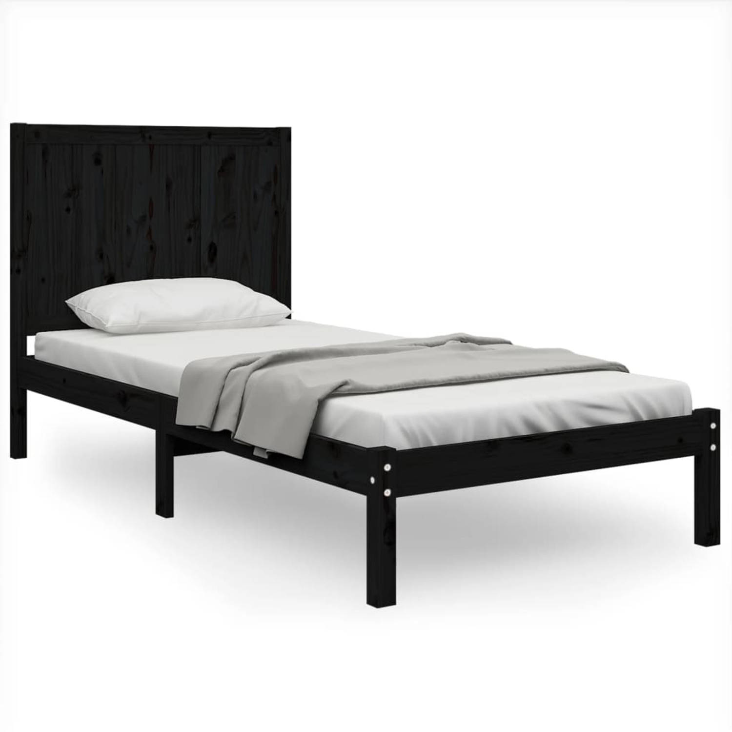 The Living Store Bedframe massief grenenhout zwart 75x190 cm 2FT6 Small Single - Bedframe - Bedframes - Bed - Bedbodem - Ledikant - Bed Frame - Massief Houten Bedframe - Slaapmeube