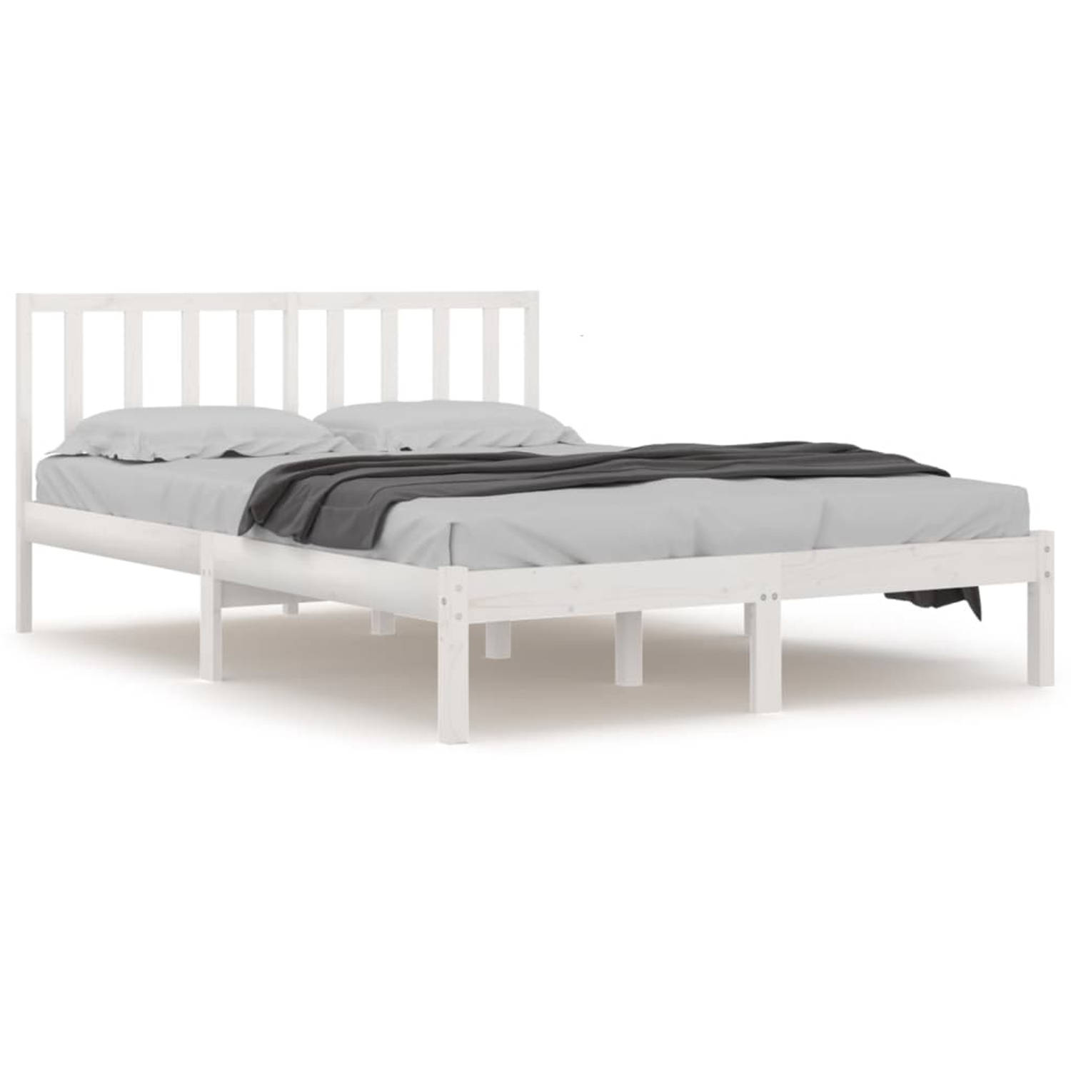 The Living Store Bedframe massief grenenhout wit 140x190 cm - Bedframe - Bedframes - Bed - Bedbodem - Ledikant - Bed Frame - Massief Houten Bedframe - Slaapmeubel - Bedden - Bedbod