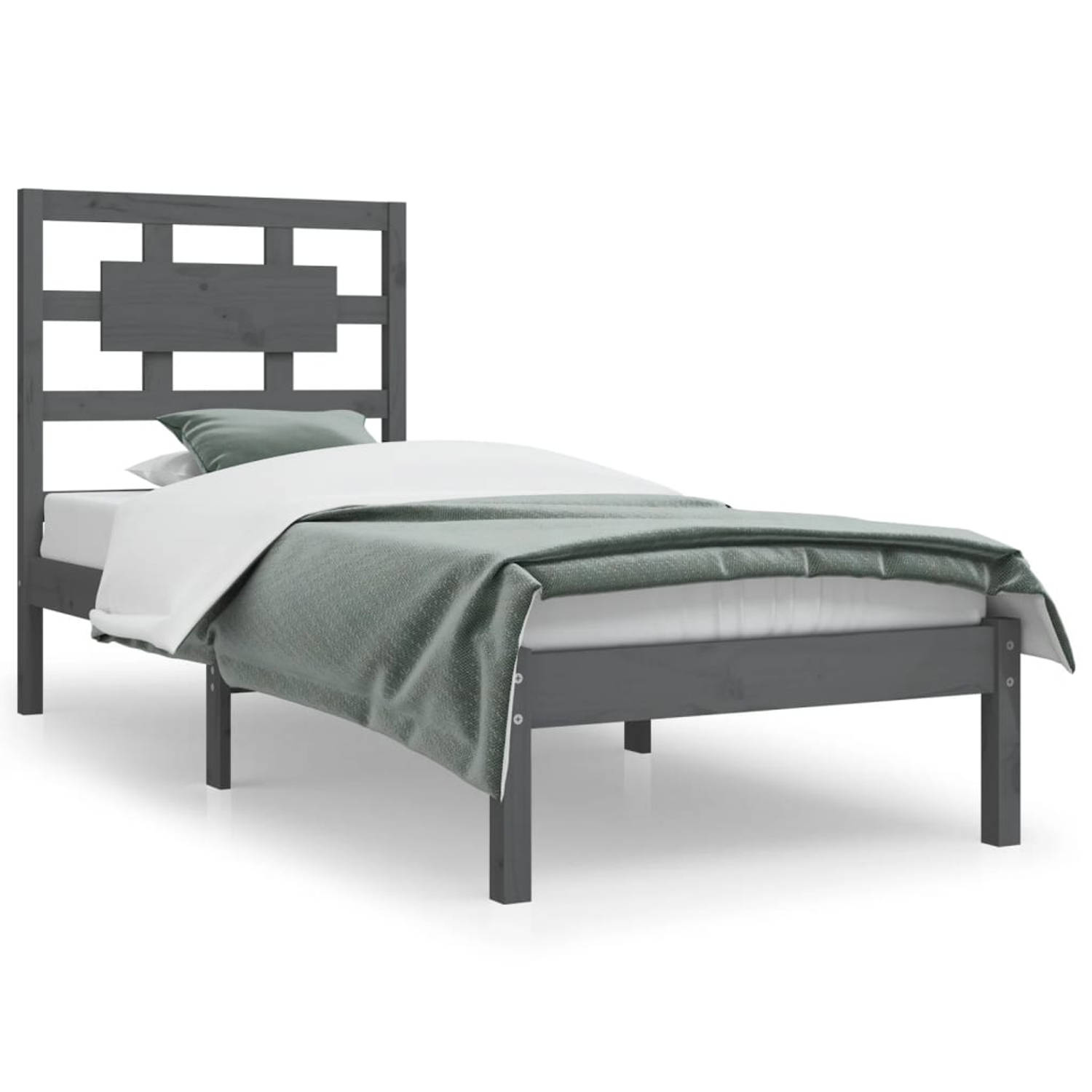 The Living Store Bedframe massief grenenhout grijs 90x200 cm - Bedframe - Bedframes - Eenpersoonsbed - Bed - Bedombouw - Enkel Bed - Frame - Bed Frame - Ledikant - Houten Bedframe