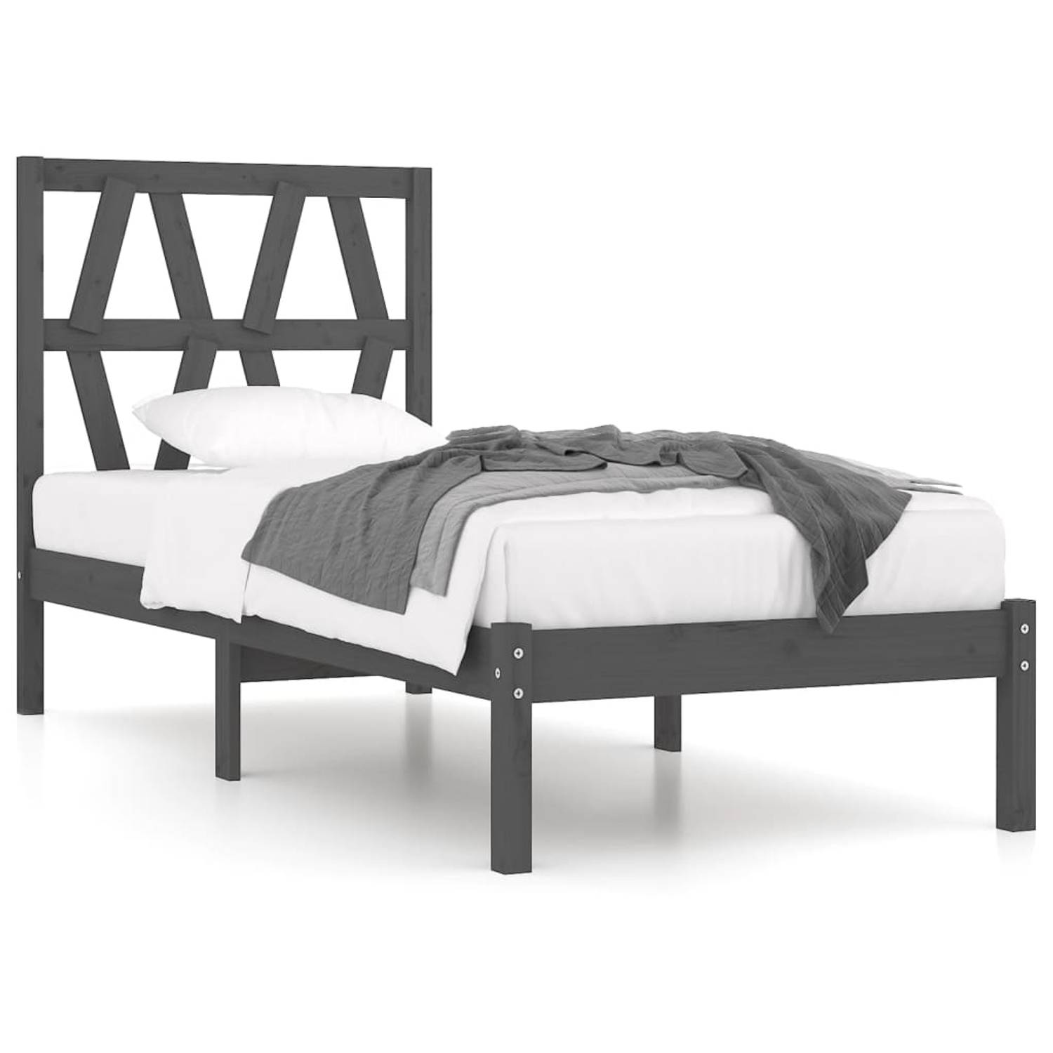 The Living Store Bedframe massief grenenhout grijs 90x200 cm - Bedframe - Bedframes - Eenpersoonsbed - Bed - Bedombouw - Enkel Bed - Frame - Bed Frame - Ledikant - Houten Bedframe