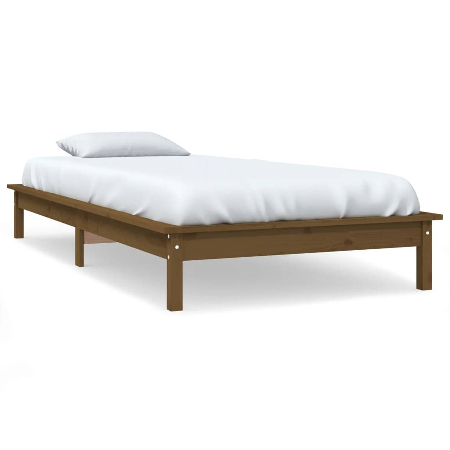 The Living Store Bedframe grenenhout honingbruin 75x190 cm 2FT6 Small Single - Bedframe - Bedframes - Bed - Bedbodem - Ledikant - Bed Frame - Massief Houten Bedframe - Slaapmeubel