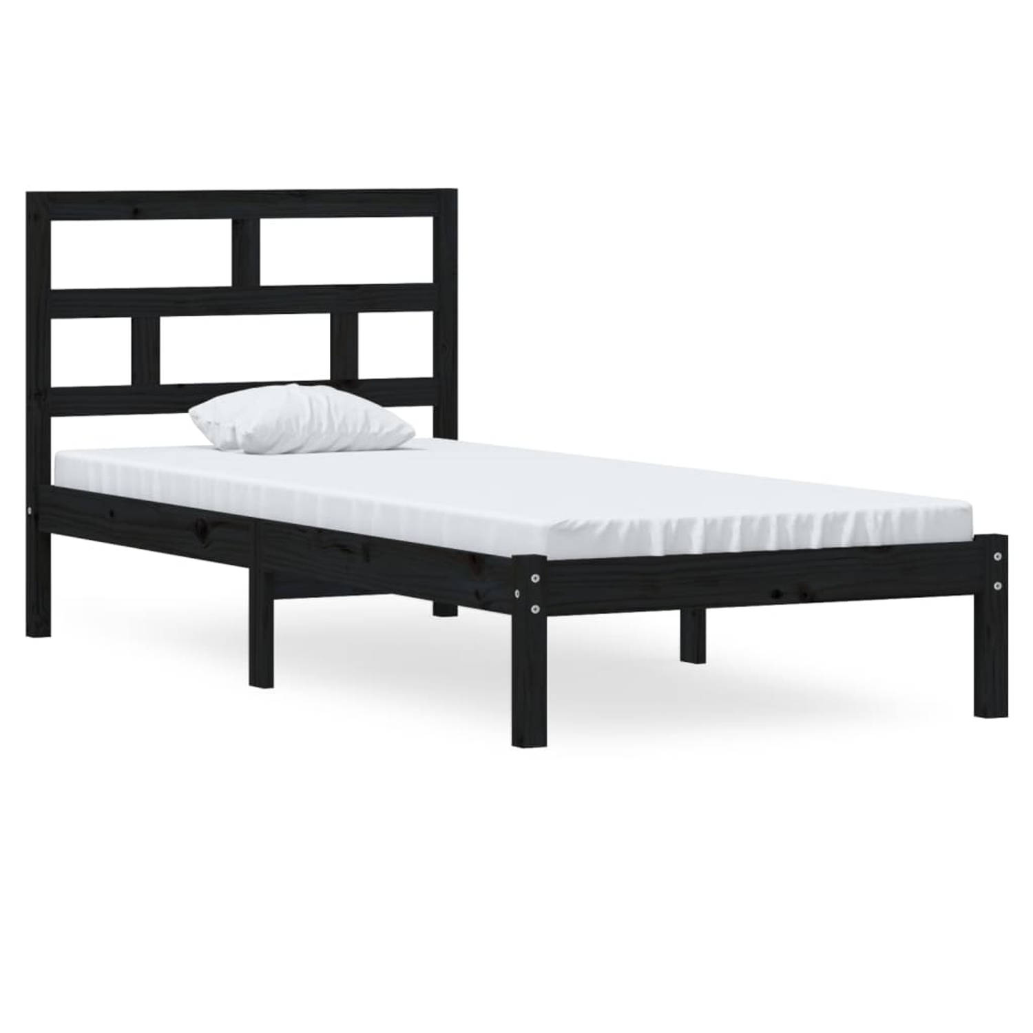 The Living Store Bedframe massief grenenhout zwart 90x200 cm - Bedframe - Bedframes - Bed - Bedbodem - Ledikant - Bed Frame - Massief Houten Bedframe - Slaapmeubel - Eenpersoonsbed