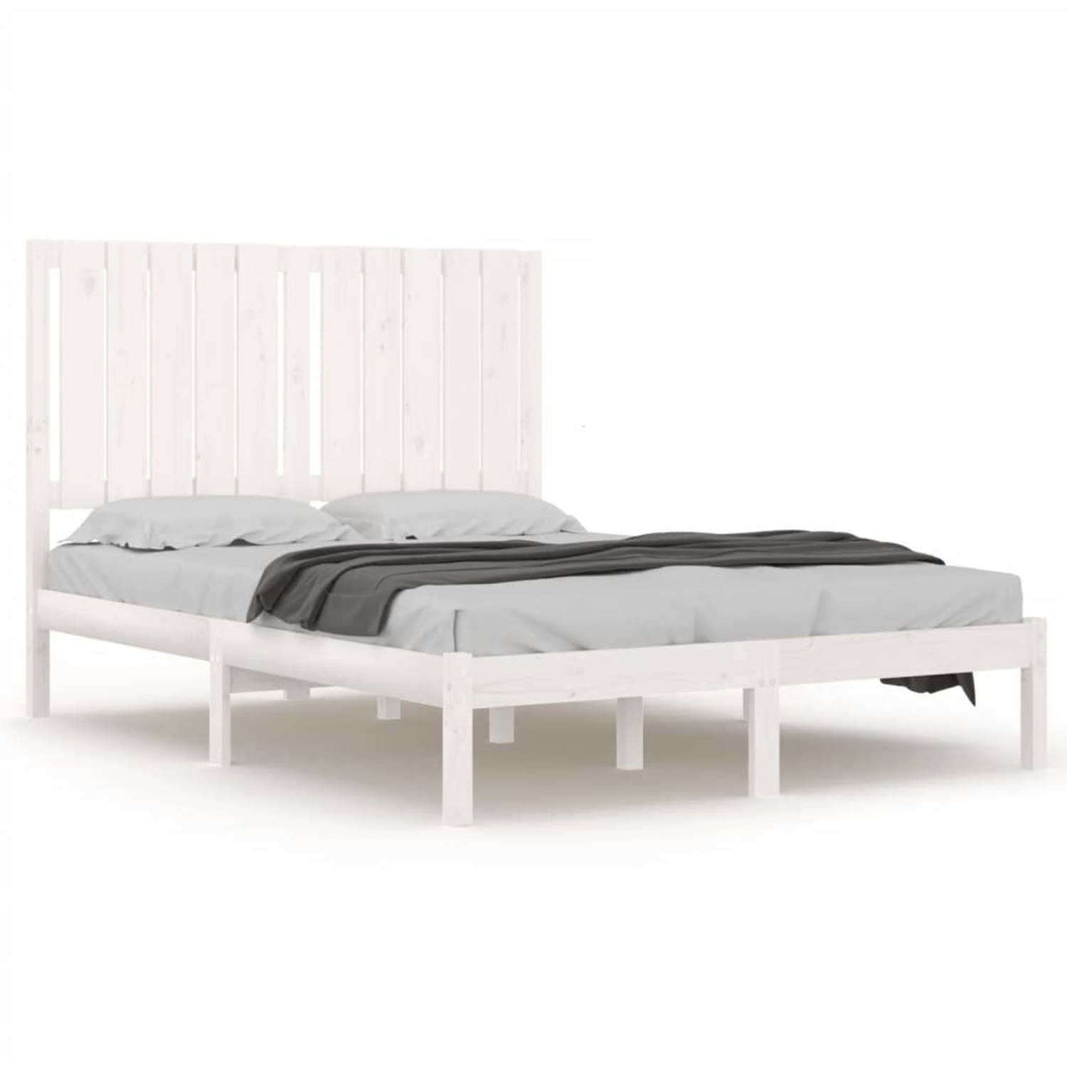 The Living Store Bedframe massief grenenhout wit 120x200 cm - Bedframe - Bedframes - Bed - Bedbodem - Ledikant - Bed Frame - Massief Houten Bedframe - Slaapmeubel - Tweepersoonsbed