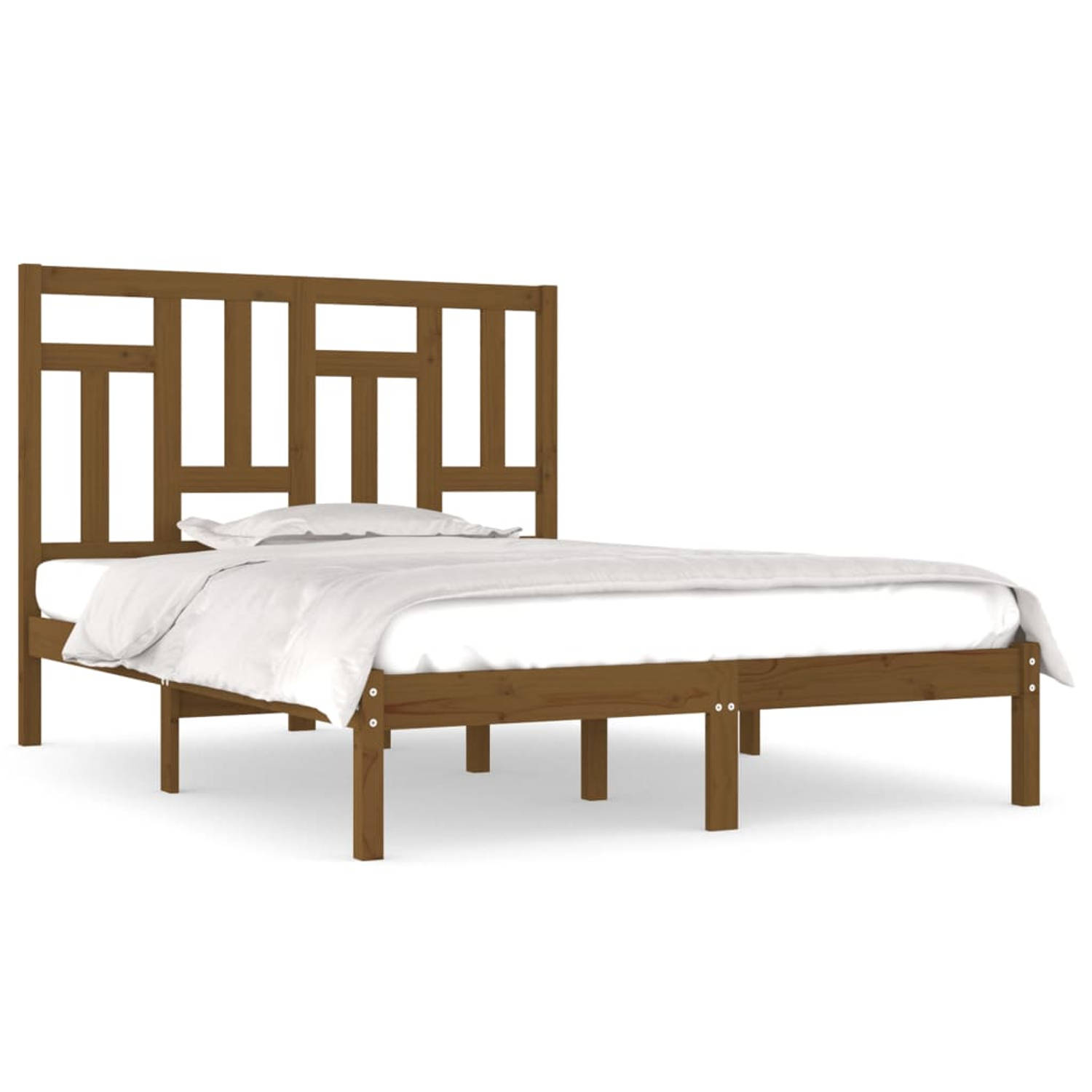 The Living Store Bedframe grenenhout honingbruin 150x200 cm 5FT King Size - Bedframe - Bedframes - Bed - Bedbodem - Ledikant - Bed Frame - Massief Houten Bedframe - Slaapmeubel - T