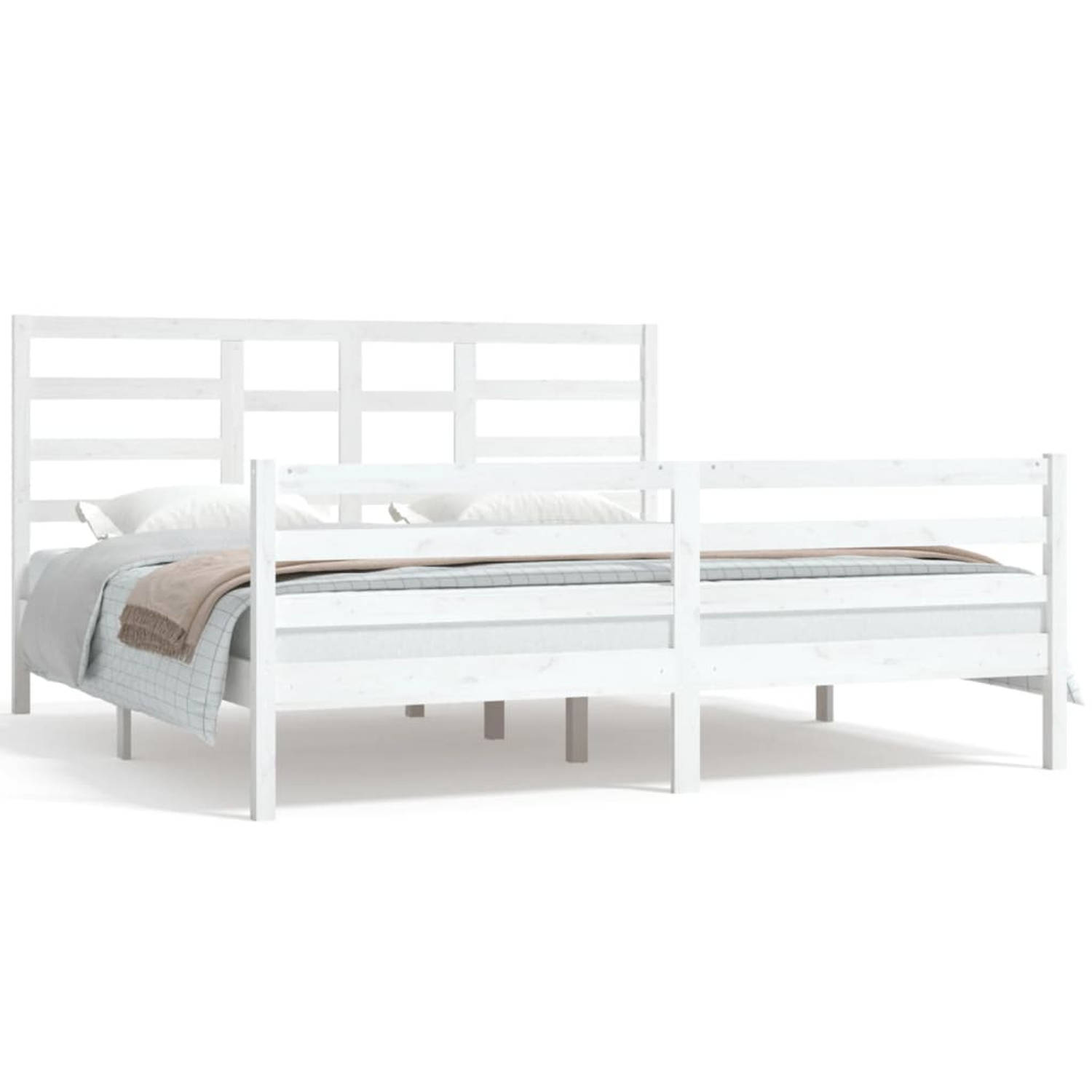 The Living Store Bedframe massief hout wit 180x200 cm 6FT Super King - Bedframe - Bedframes - Bed - Bedbodem - Ledikant - Bed Frame - Massief Houten Bedframe - Slaapmeubel - Tweepe