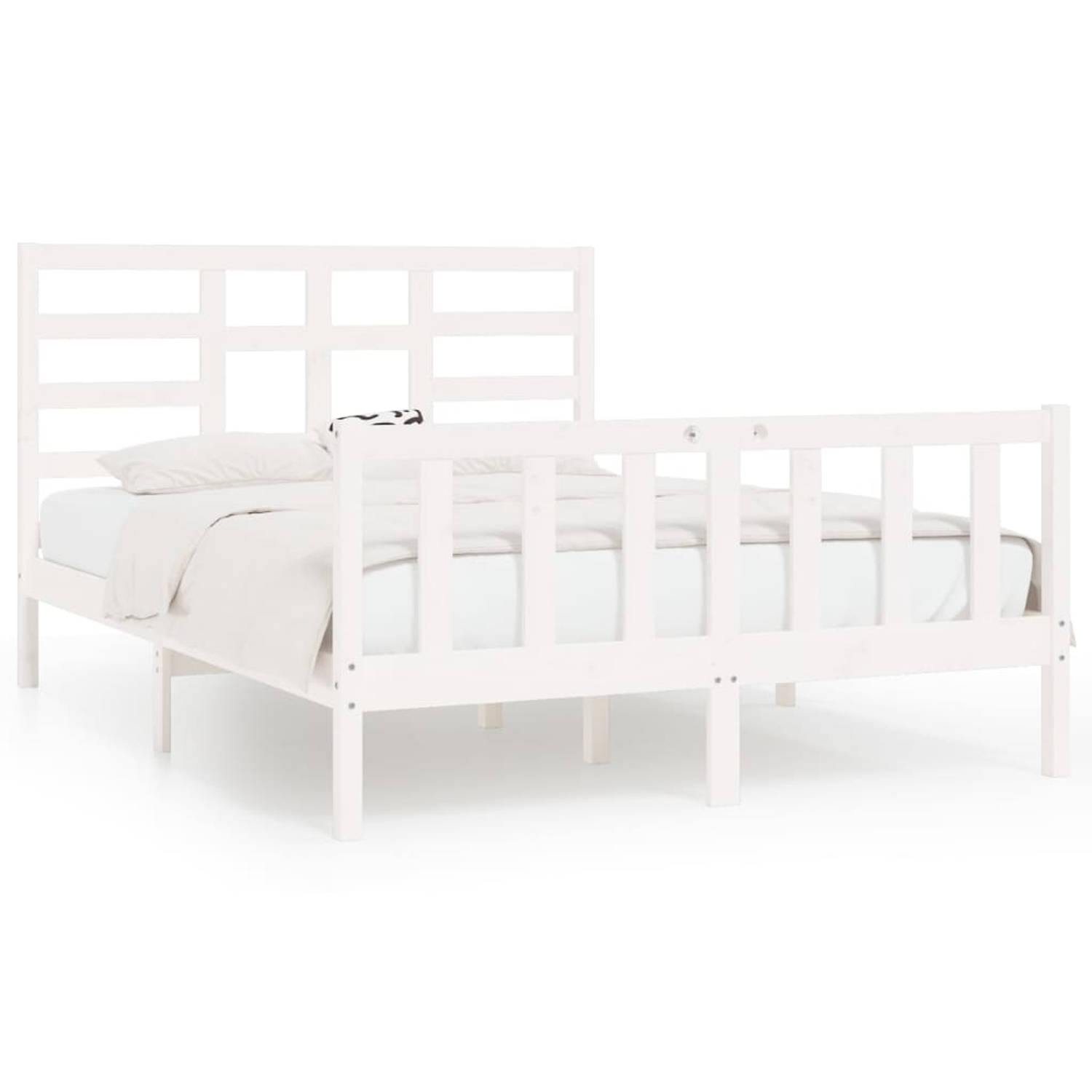 The Living Store Bedframe massief grenenhout wit 160x200 cm - Bedframe - Bedframes - Bed - Bedbodem - Ledikant - Bed Frame - Massief Houten Bedframe - Slaapmeubel - Tweepersoonsbed