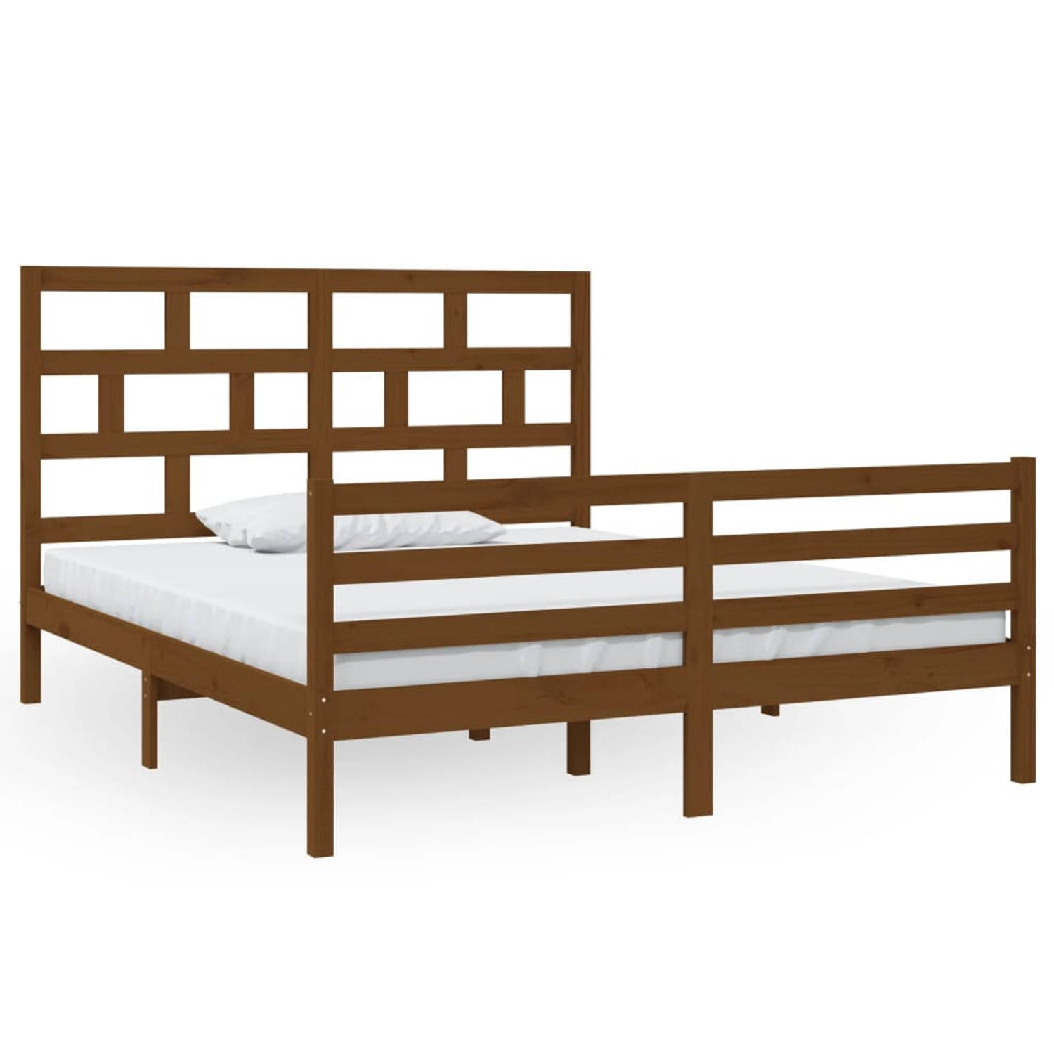 The Living Store Bedframe massief grenenhout honingbruin 160x200 cm - Bedframe - Bedframes - Bed - Bedbodem - Ledikant - Bed Frame - Massief Houten Bedframe - Slaapmeubel - Tweeper