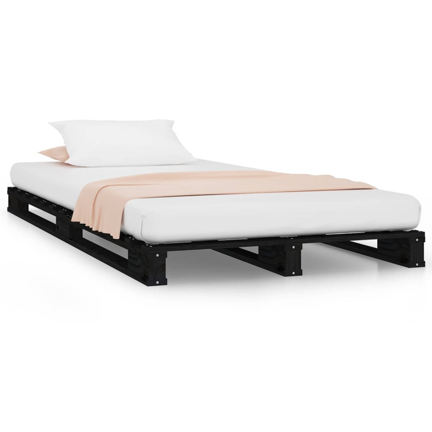 The Living Store Palletbed massief grenenhout zwart 90x200 cm - Palletbed - Palletbedden - Bed - Slaapkamermeubel - Bedframe - Eenpersoonsbed - Houten Bed - Bed Frame - Bedbasis