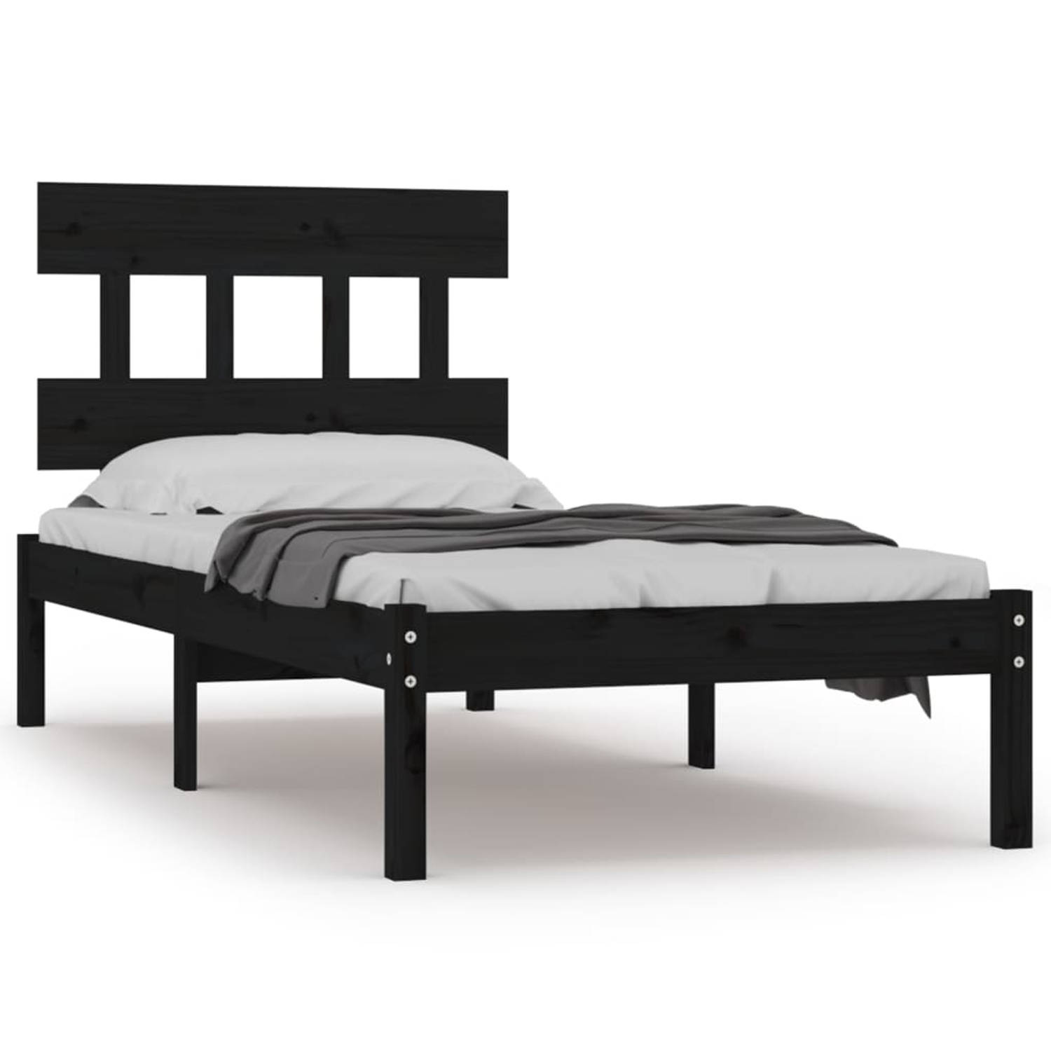 The Living Store Bedframe massief hout zwart 75x190 cm 2FT6 Small Single - Bedframe - Bedframes - Eenpersoonsbed - Bed - Bedombouw - Frame - Bed Frame - Ledikant - Bedframe Met Hoo