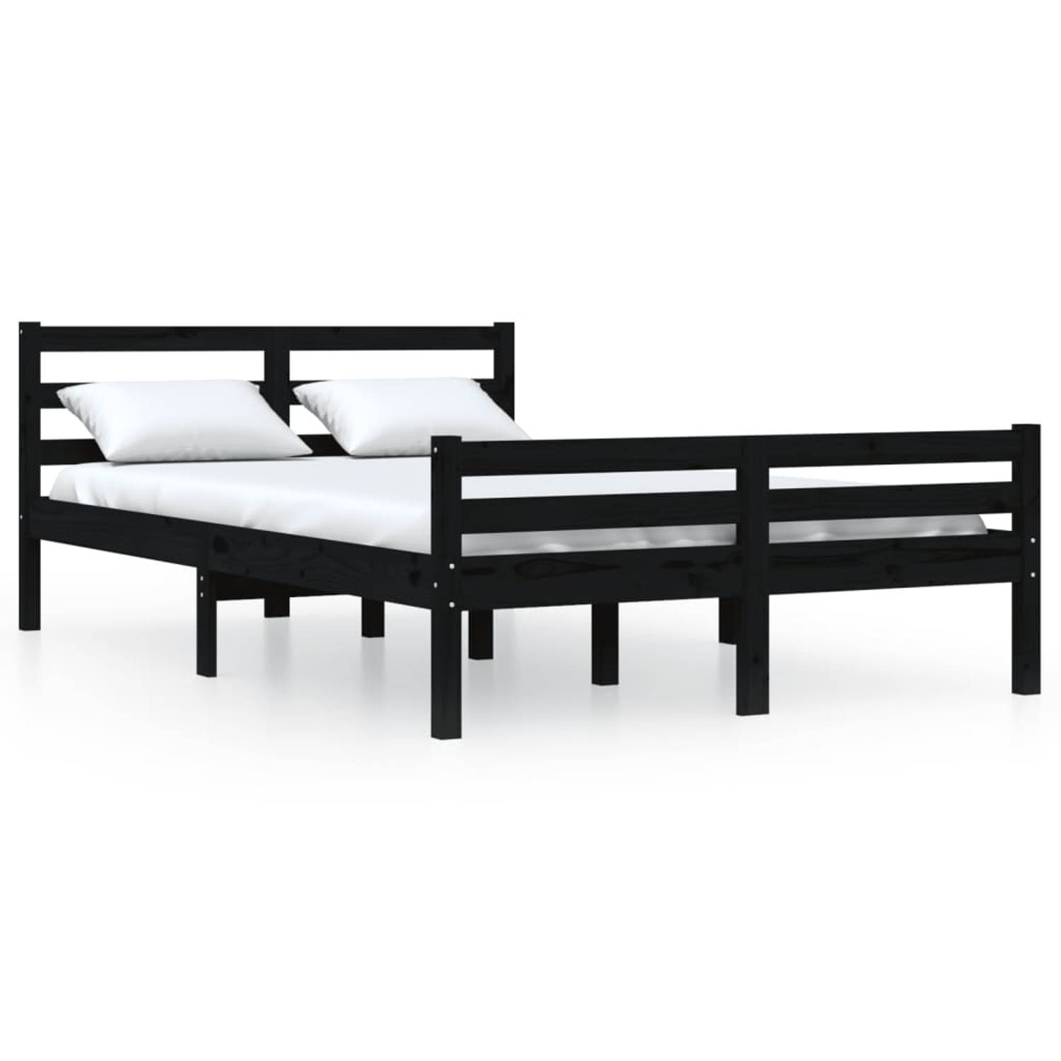 The Living Store Bedframe massief hout zwart 140x200 cm - Bedframe - Bedframes - Bed - Bedbodem - Ledikant - Bed Frame - Massief Houten Bedframe - Slaapmeubel - Tweepersoonsbed - B