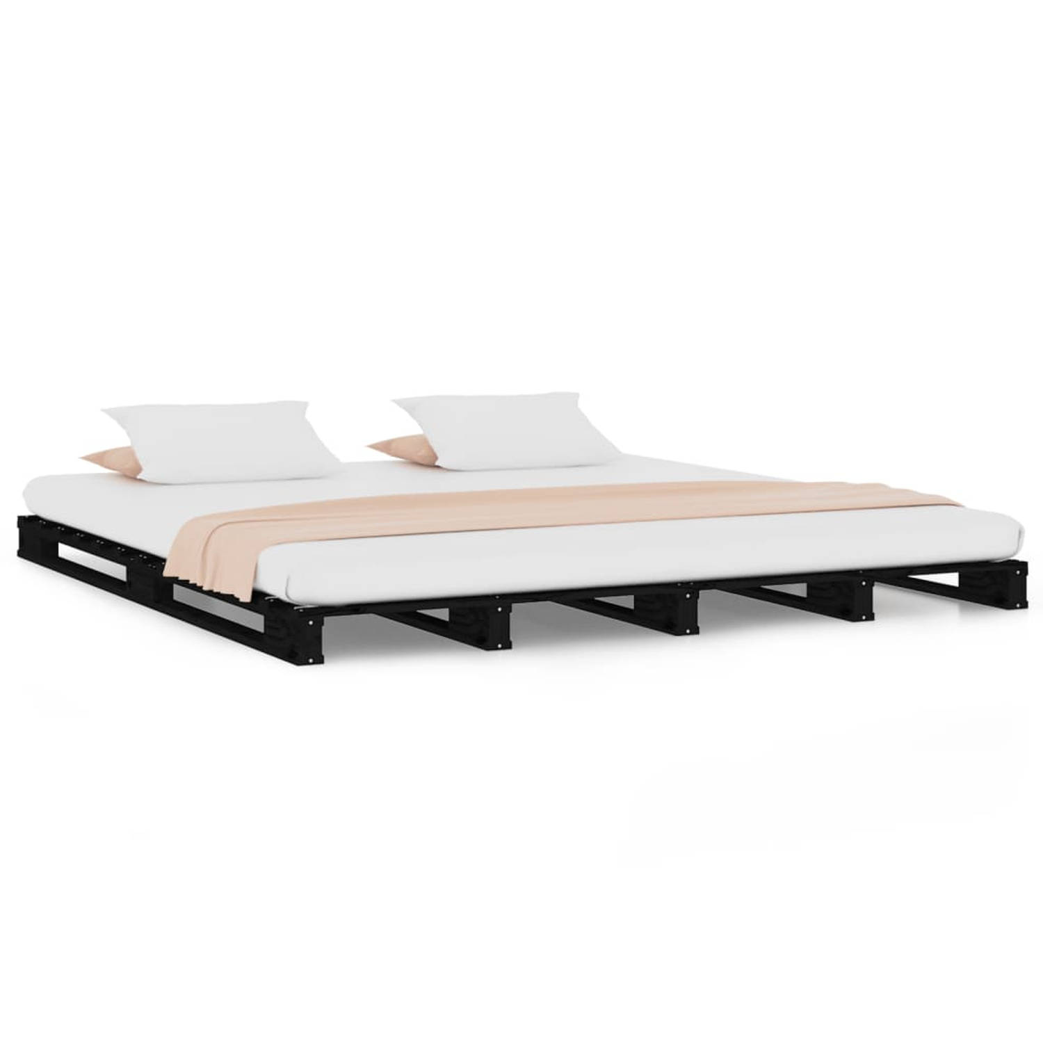 The Living Store Palletbed massief grenenhout zwart 150x200 cm 5FT King Size - Palletbed - Palletbedden - Bed - Slaapkamermeubel - Bedframe - Eenpersoonsbed - Tweepersoonsbed - Hou