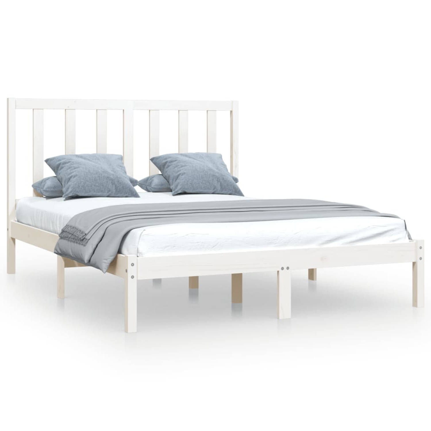 The Living Store Bedframe massief grenenhout wit 140x190 cm - Bedframe - Bedframes - Bed - Bedbodem - Ledikant - Bed Frame - Massief Houten Bedframe - Slaapmeubel - Bedden - Bedbod