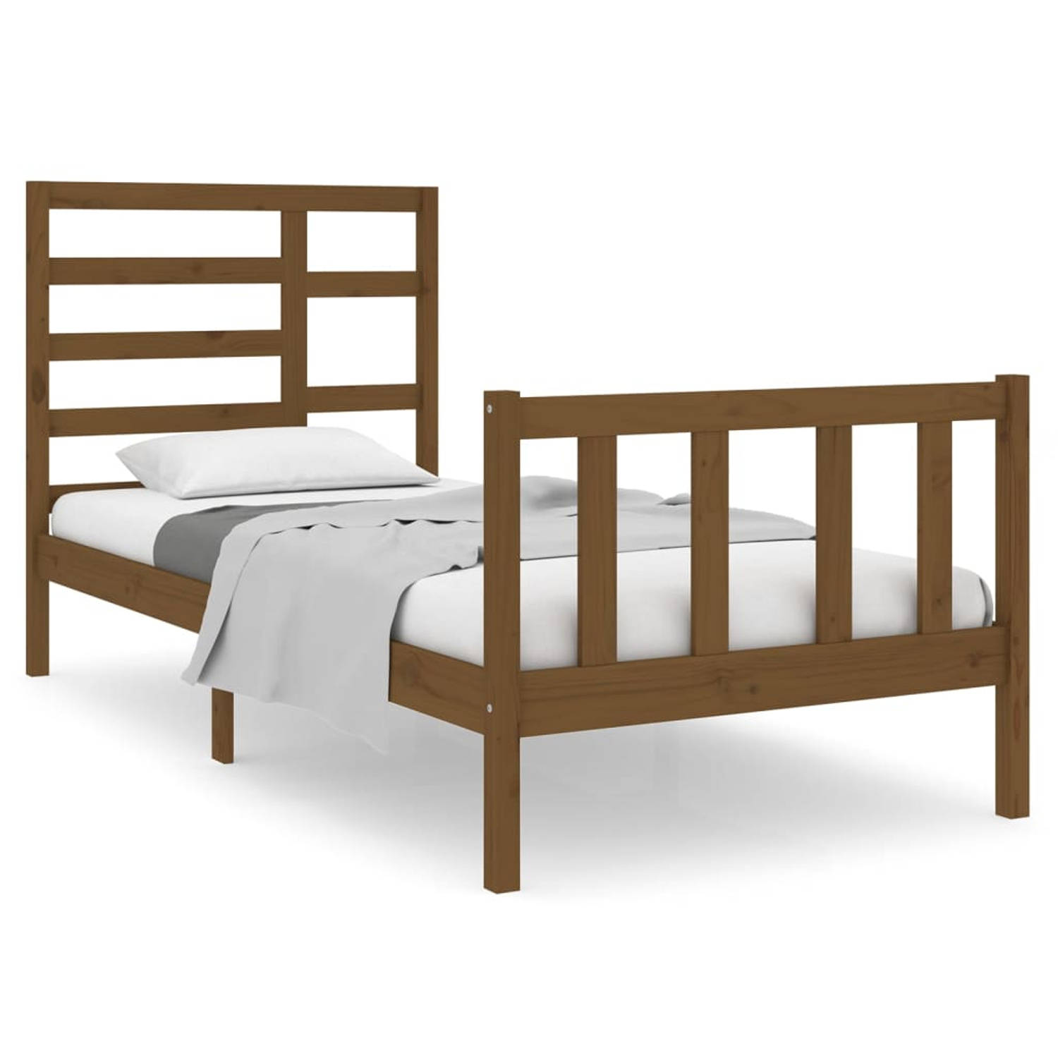 The Living Store Bedframe massief hout honingbruin 75x190 cm 2FT6 Small Single - Bedframe - Bedframes - Bed - Bedbodem - Ledikant - Bed Frame - Massief Houten Bedframe - Slaapmeube