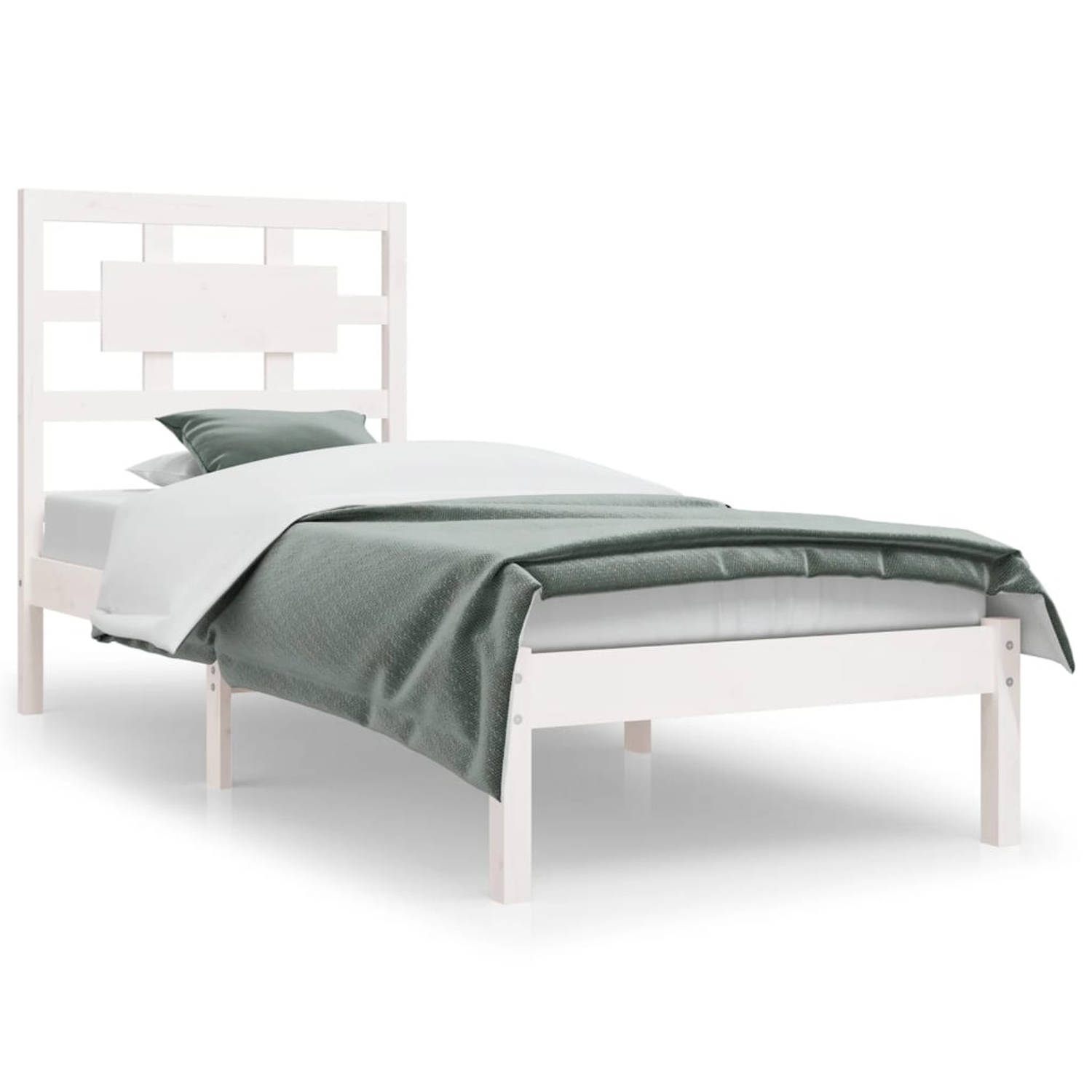 The Living Store Bedframe massief grenenhout wit 90x200 cm - Bedframe - Bedframes - Eenpersoonsbed - Bed - Bedombouw - Enkel Bed - Frame - Bed Frame - Ledikant - Houten Bedframe -