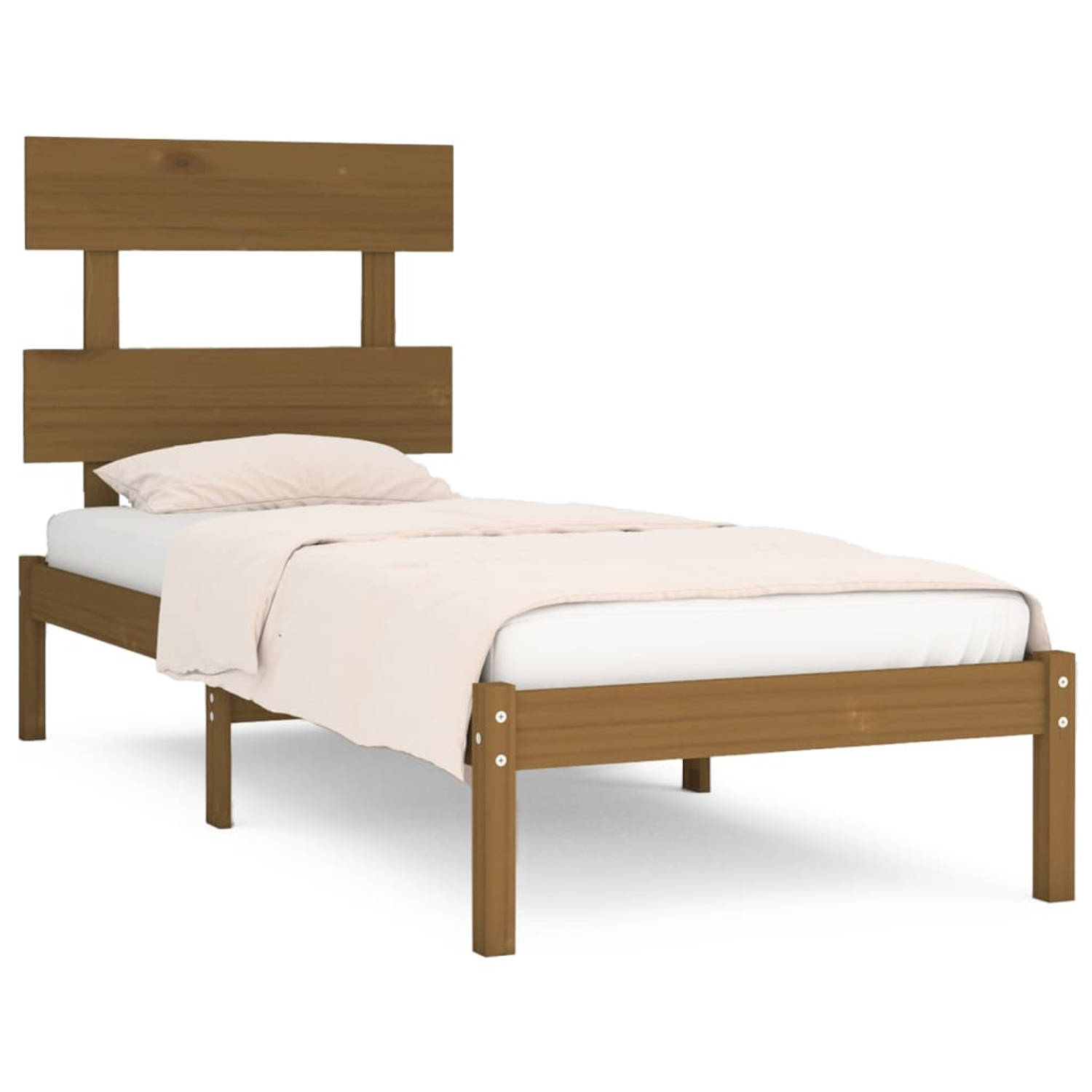 The Living Store Bedframe massief hout honingbruin 75x190 cm 2FT6 Small Single - Bedframe - Bedframes - Eenpersoonsbed - Bed - Bedombouw - Frame - Bed Frame - Ledikant - Bedframe M