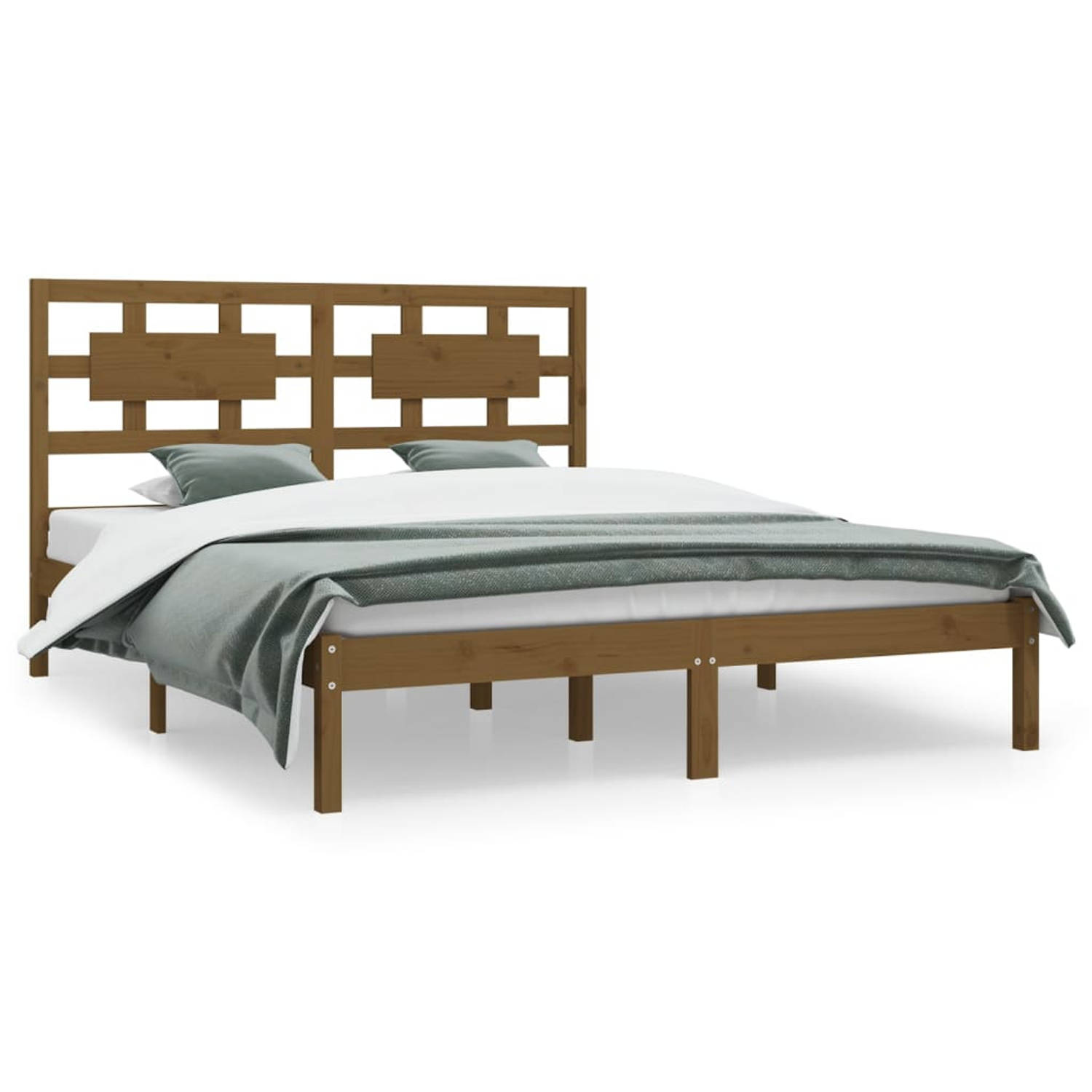 The Living Store Bedframe grenenhout honingbruin 150x200 cm 5FT King Size - Bedframe - Bedframes - Tweepersoonsbed - Bed - Bedombouw - Dubbel Bed - Frame - Bed Frame - Ledikant - H