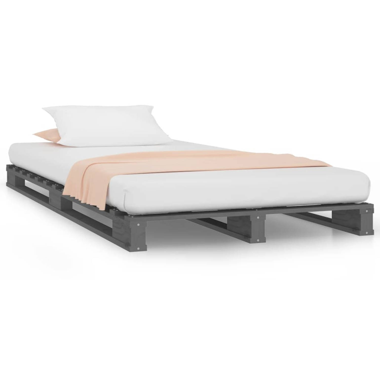 The Living Store Palletbed massief grenenhout grijs 100x200 cm - Palletbed - Palletbedden - Bed - Slaapkamermeubel - Bedframe - Eenpersoonsbed - Houten Bed - Bed Frame - Bedbasis