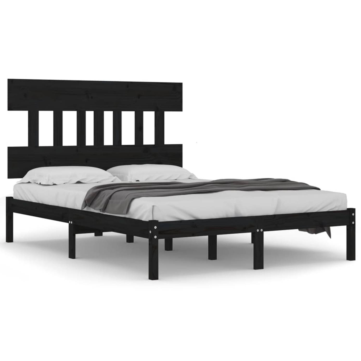 The Living Store Bedframe massief hout zwart 140x190 cm - Bedframe - Bedframes - Tweepersoonsbed - Bed - Bedombouw - Dubbel Bed - Frame - Bed Frame - Ledikant - Bedframe Met Hoofde