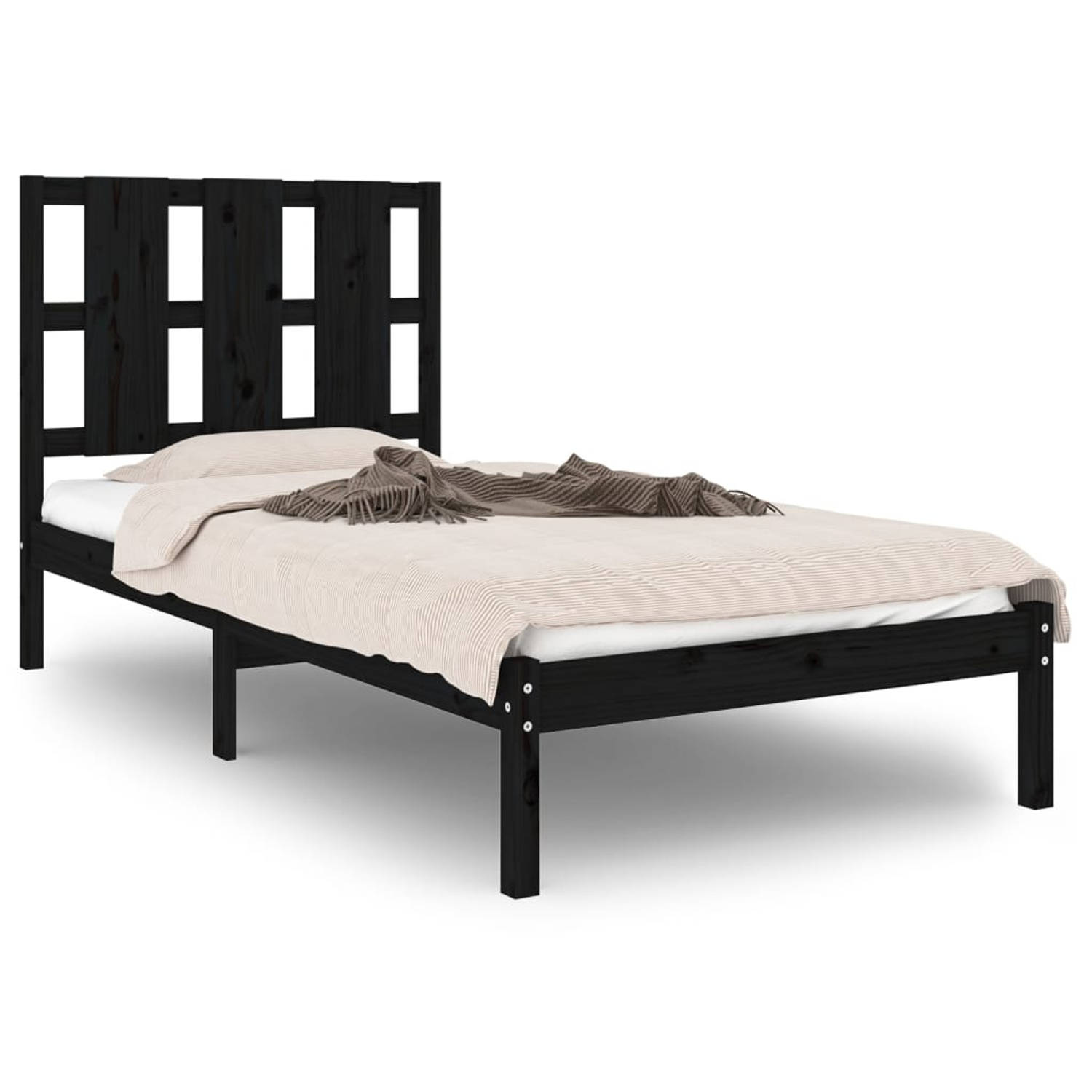 The Living Store Bedframe massief grenenhout zwart 90x200 cm - Bedframe - Bedframes - Bed - Bedbodem - Ledikant - Bed Frame - Massief Houten Bedframe - Slaapmeubel - Eenpersoonsbed