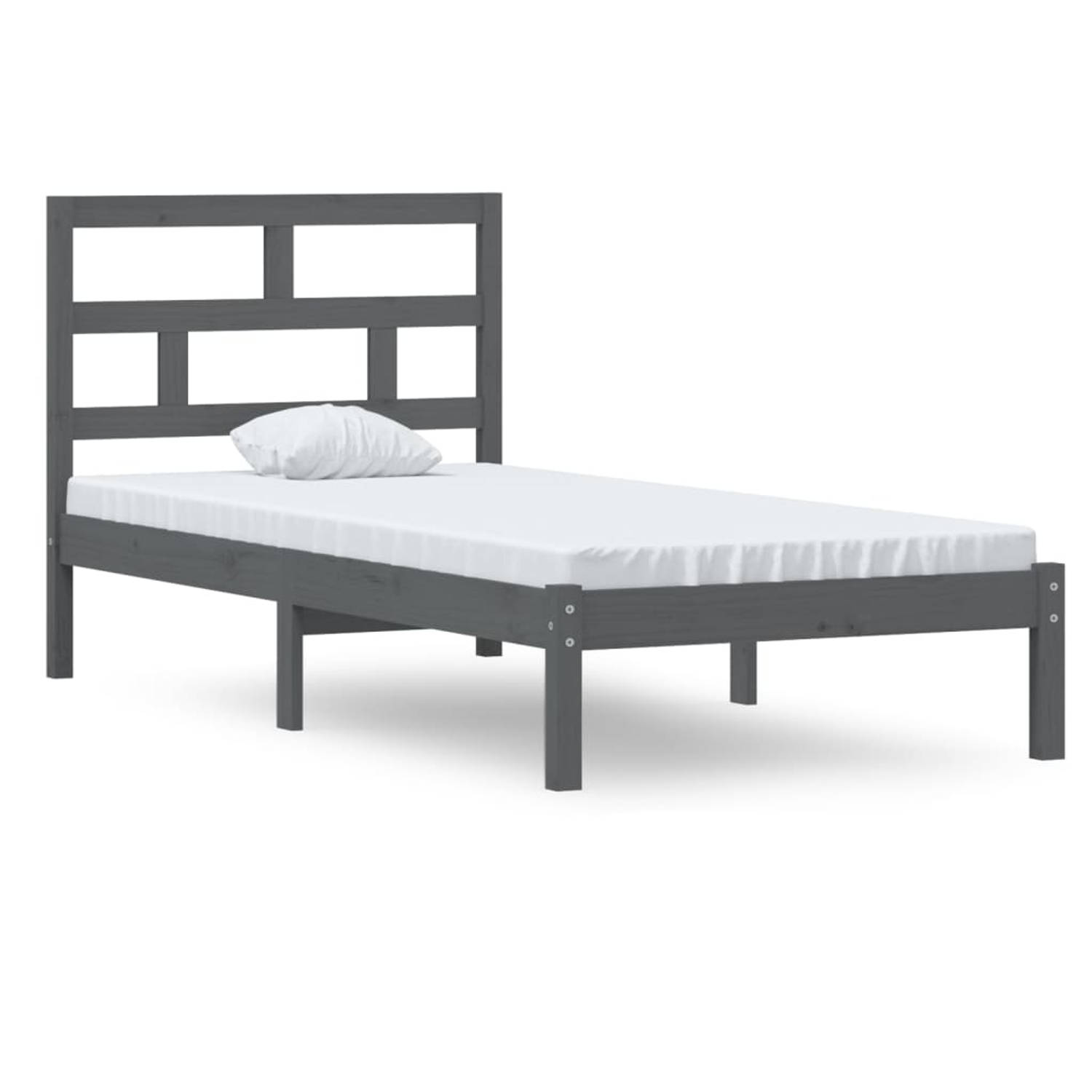 The Living Store Bedframe massief hout grijs 90x190 cm 3FT single - Bedframe - Bedframes - Bed - Bedbodem - Ledikant - Bed Frame - Massief Houten Bedframe - Slaapmeubel - Eenpersoo