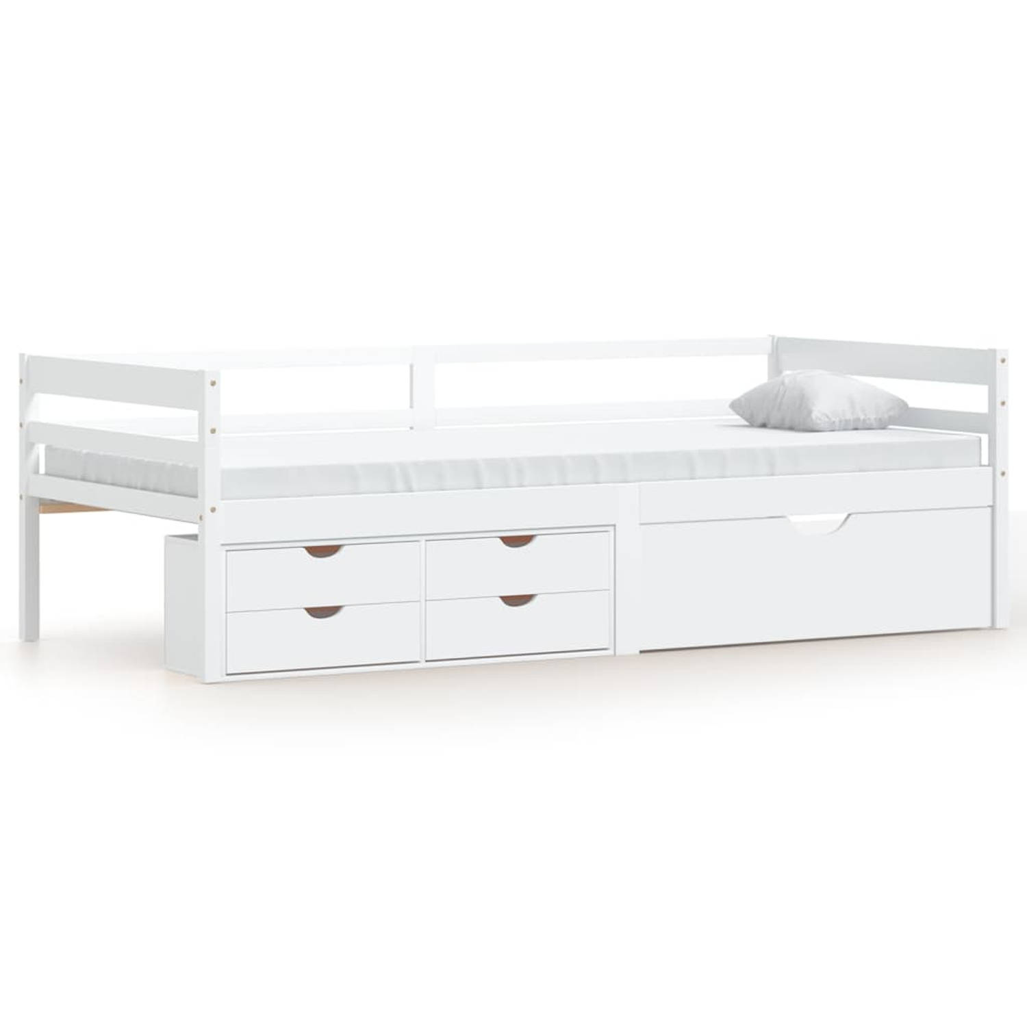 The Living Store Bedframe met lades en kast massief grenenhout wit 90x200 cm - Bedframe - Bedframe - Bed Frame - Bed Frames - Bed - Bedden - 1-persoonsbed - 1-persoonsbedden - Eenp