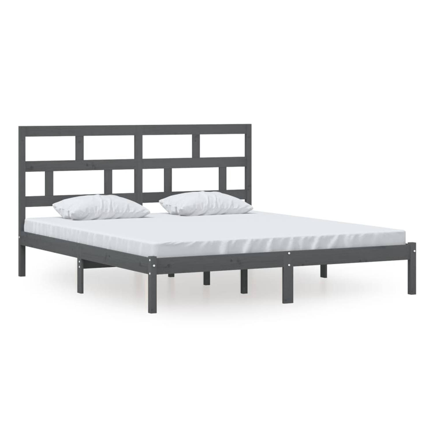 The Living Store Bedframe massief hout grijs 180x200 cm 6FT Super King - Bedframe - Bedframes - Bed - Bedbodem - Ledikant - Bed Frame - Massief Houten Bedframe - Slaapmeubel - Twee