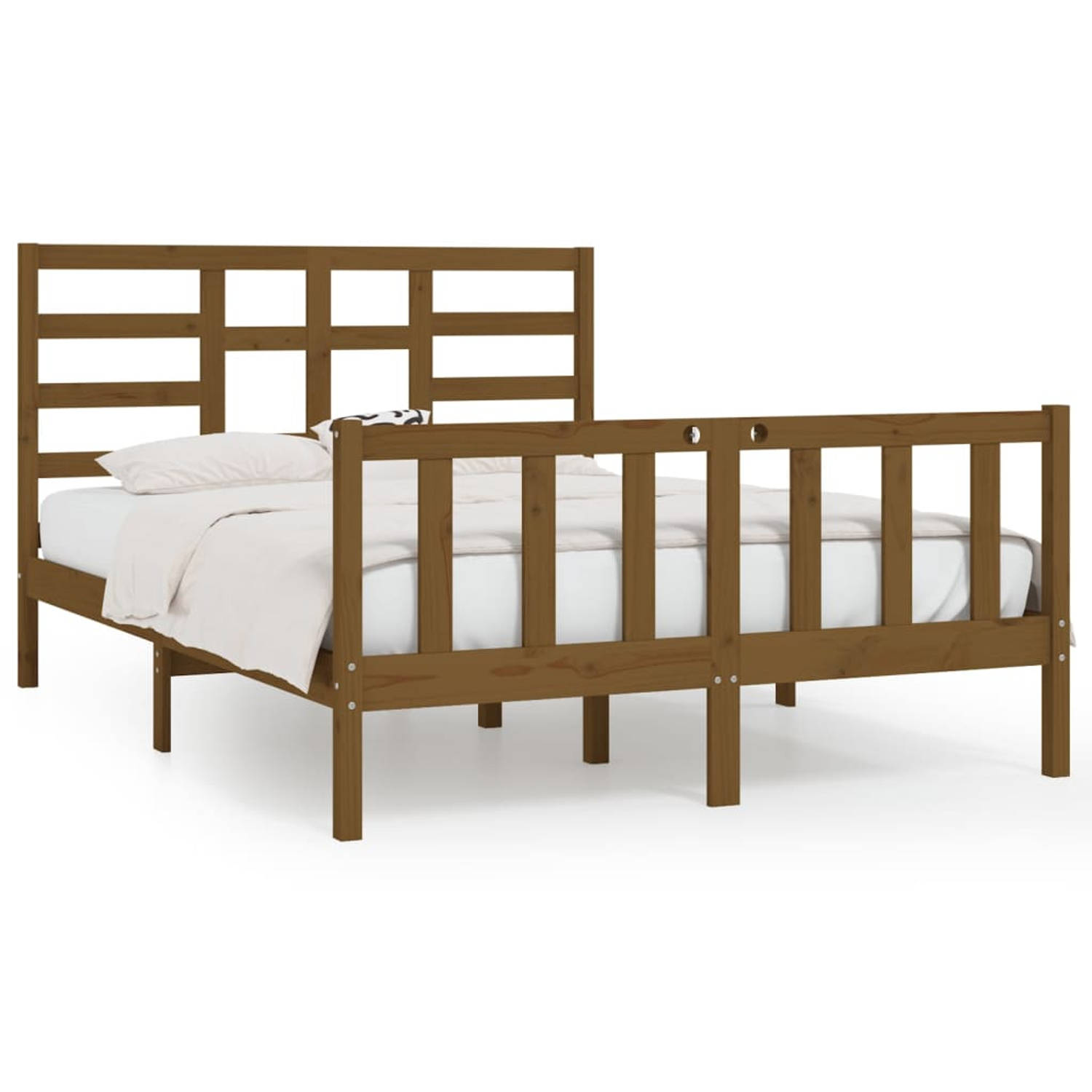 The Living Store Bedframe massief hout honingbruin 150x200 cm 5FT King Size - Bedframe - Bedframes - Bed - Bedbodem - Ledikant - Bed Frame - Massief Houten Bedframe - Slaapmeubel -