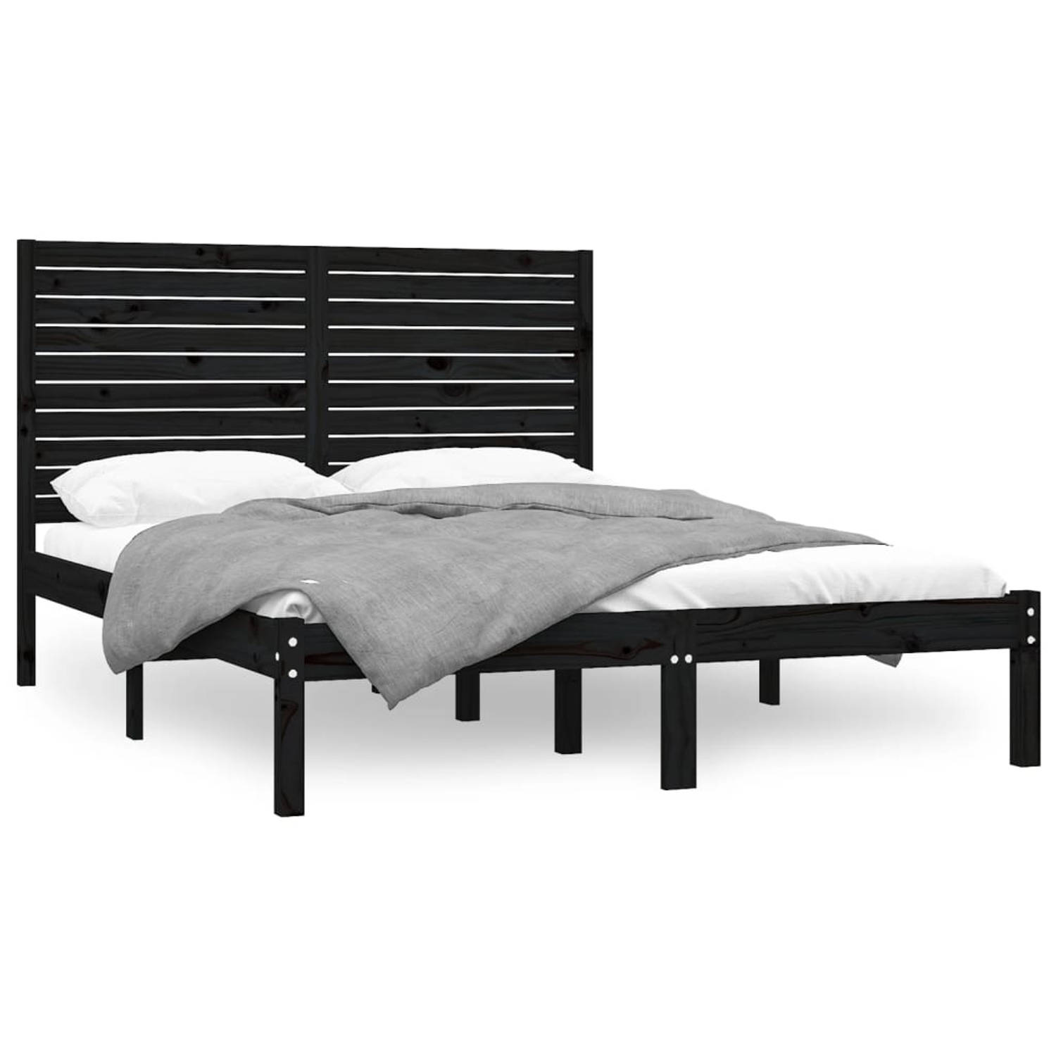 The Living Store Bedframe massief hout zwart 140x200 cm - Bedframe - Bedframes - Tweepersoonsbed - Bed - Bedombouw - Dubbel Bed - Frame - Bed Frame - Ledikant - Bedframe Met Hoofde