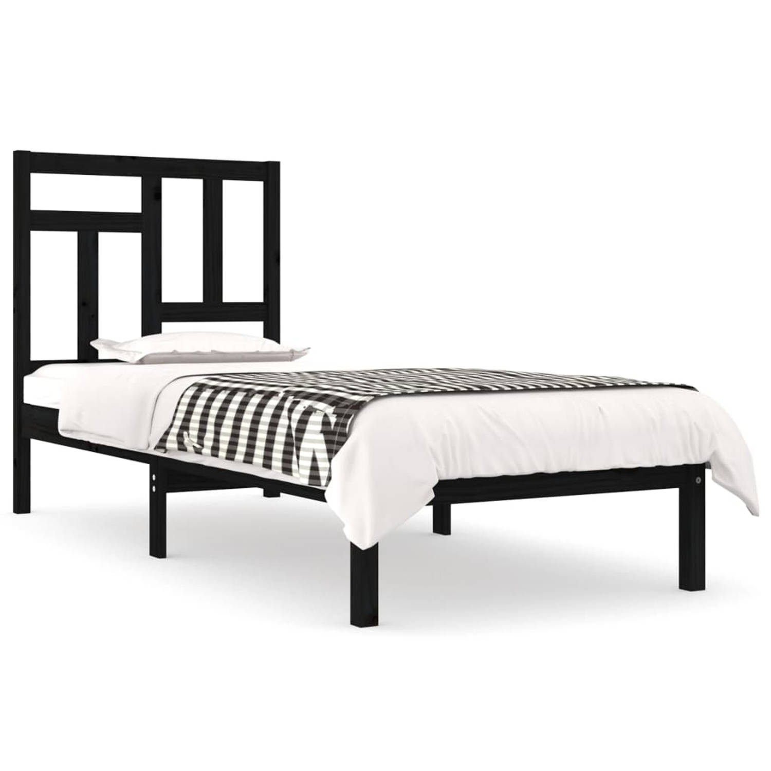 The Living Store Bedframe massief hout zwart 75x190 cm 2FT6 Small Single - Bedframe - Bedframe - Eenpersoonsbed - Bed - Ledikant - Bedomranding - Houten Bedframe - Platformbed - Be