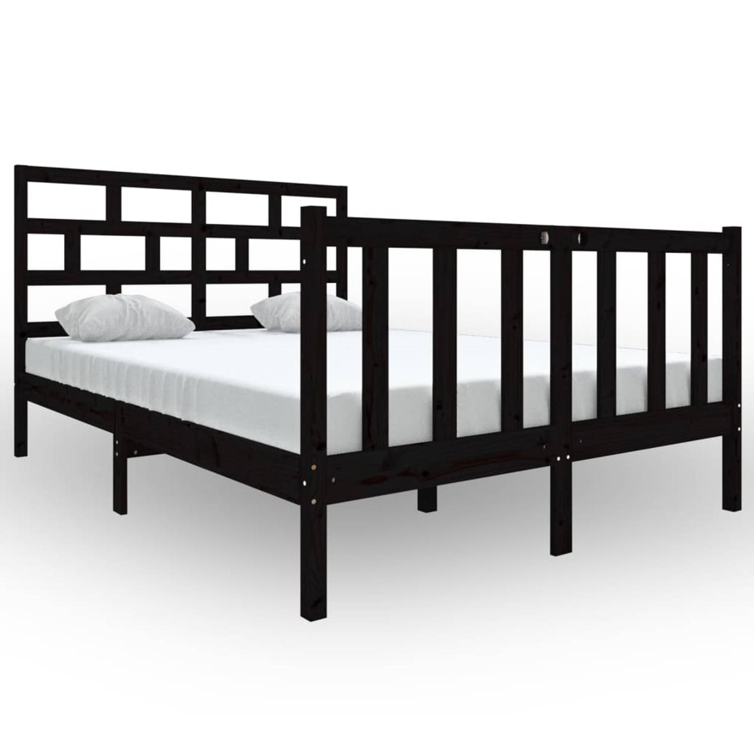 The Living Store Bedframe massief grenenhout zwart 140x190 cm - Bedframe - Bedframes - Bed - Bedbodem - Ledikant - Bed Frame - Massief Houten Bedframe - Slaapmeubel - Tweepersoonsb