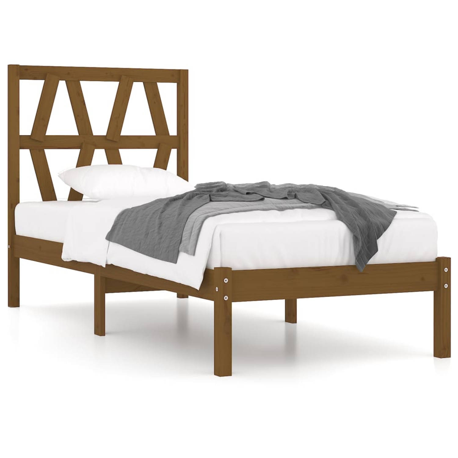 The Living Store Bedframe grenenhout honingbruin 75x190 cm 2FT6 Small Single - Bedframe - Bedframes - Eenpersoonsbed - Bed - Bedombouw - Enkel Bed - Frame - Bed Frame - Ledikant -