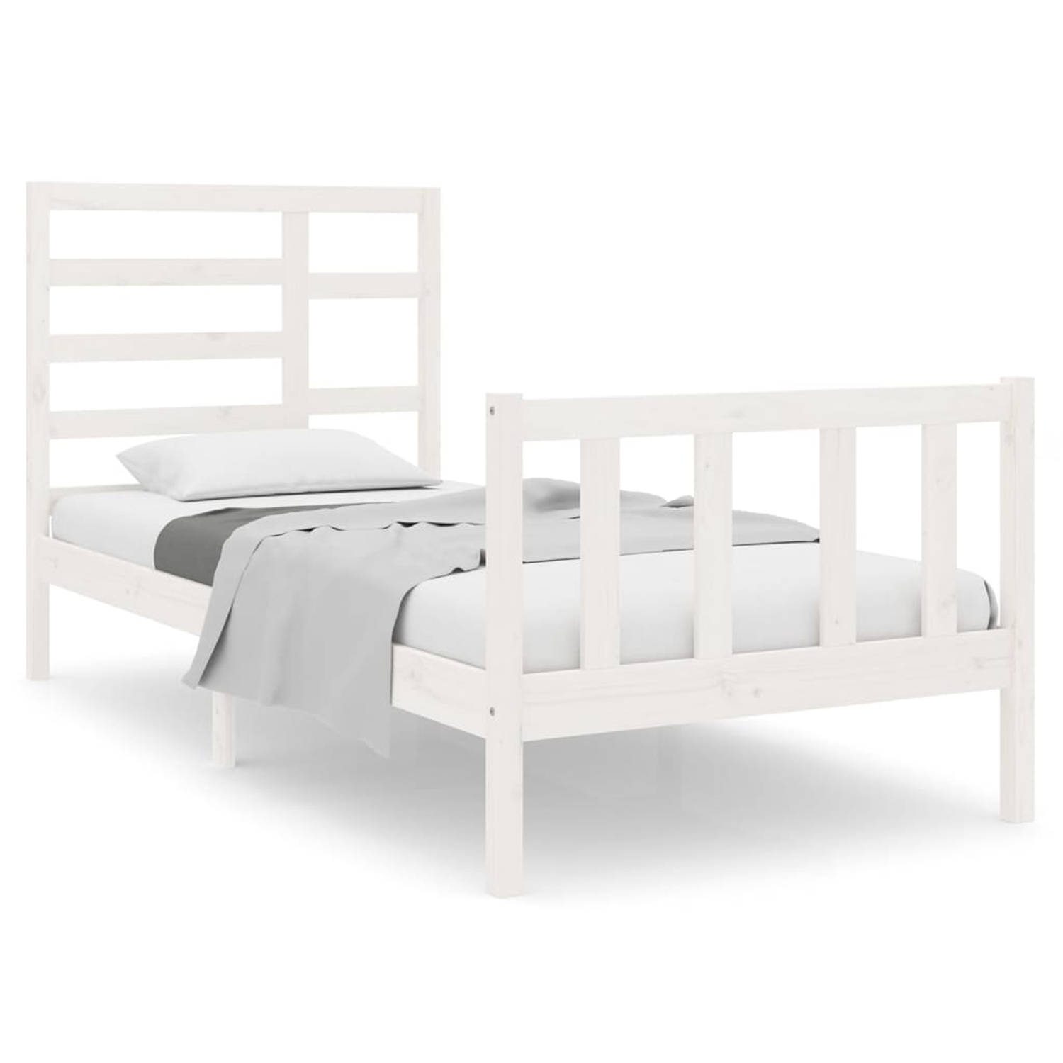 The Living Store Bedframe massief hout wit 90x190 cm 3FT Single - Bedframe - Bedframes - Bed - Bedbodem - Ledikant - Bed Frame - Massief Houten Bedframe - Slaapmeubel - Eenpersoons