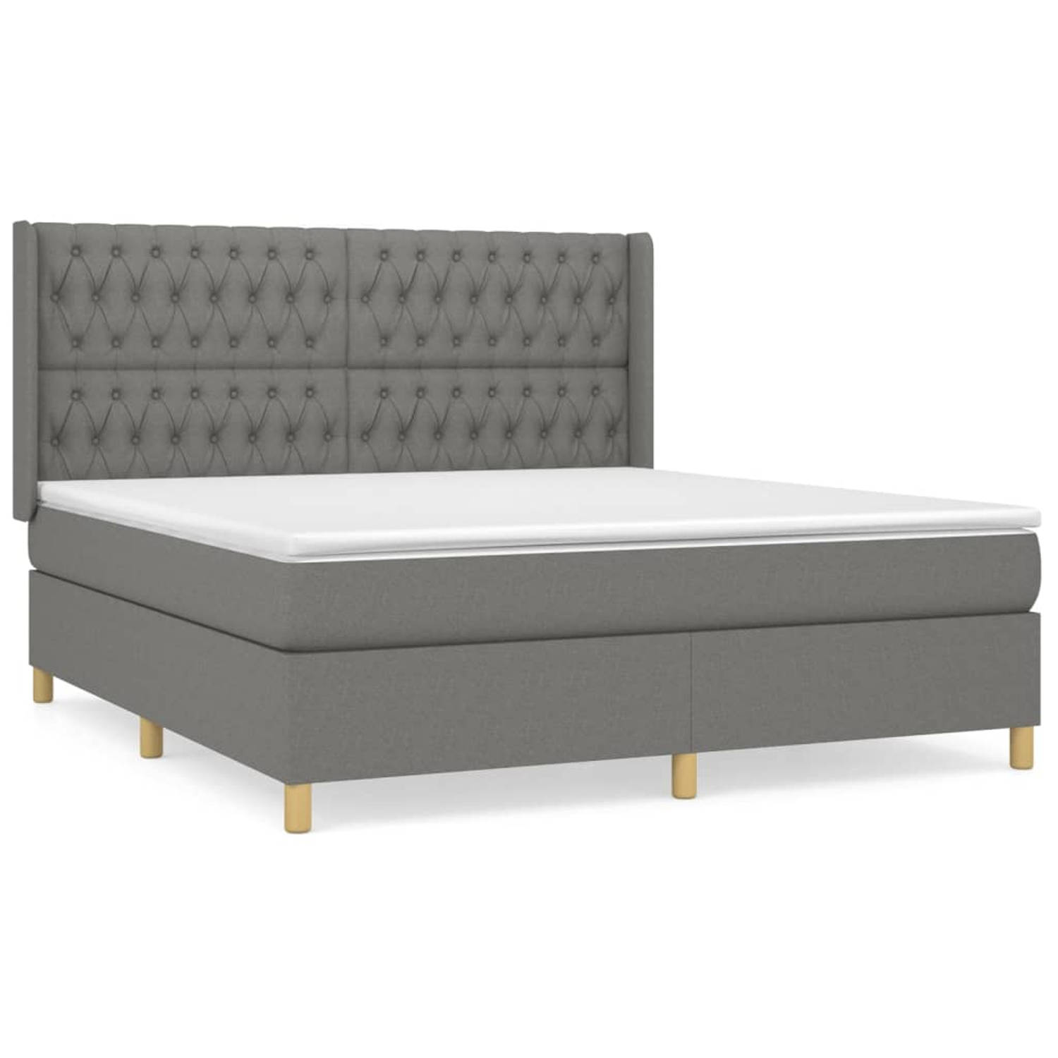 The Living Store Boxspring met matras stof donkergrijs 180x200 cm - Bed
