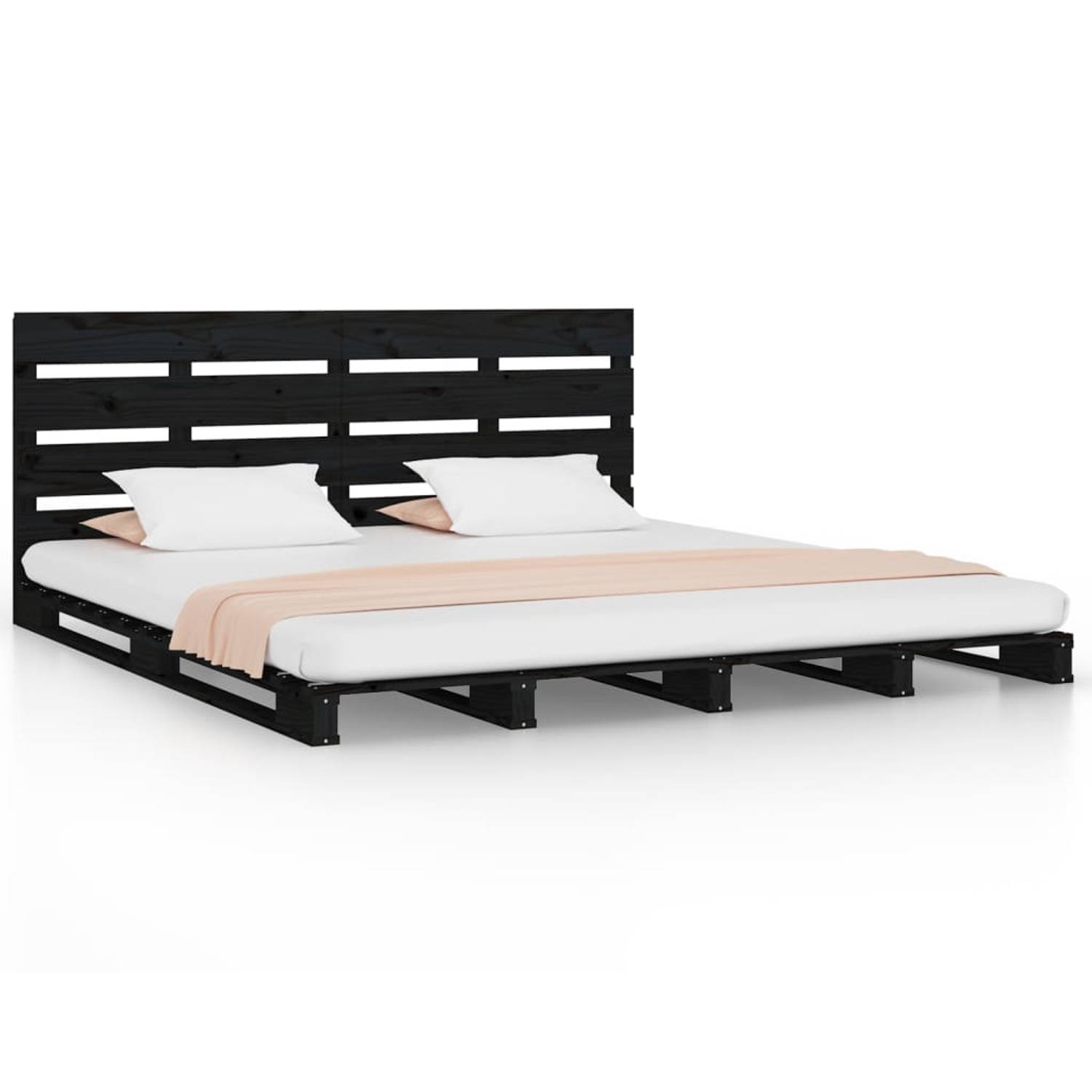 The Living Store Bedframe massief grenenhout zwart 135x190 cm 4FT6 Double - Bedframe - Bedframes - Bed - Bedbodem - Ledikant - Bed Frame - Massief Houten Bedframe - Slaapmeubel - T