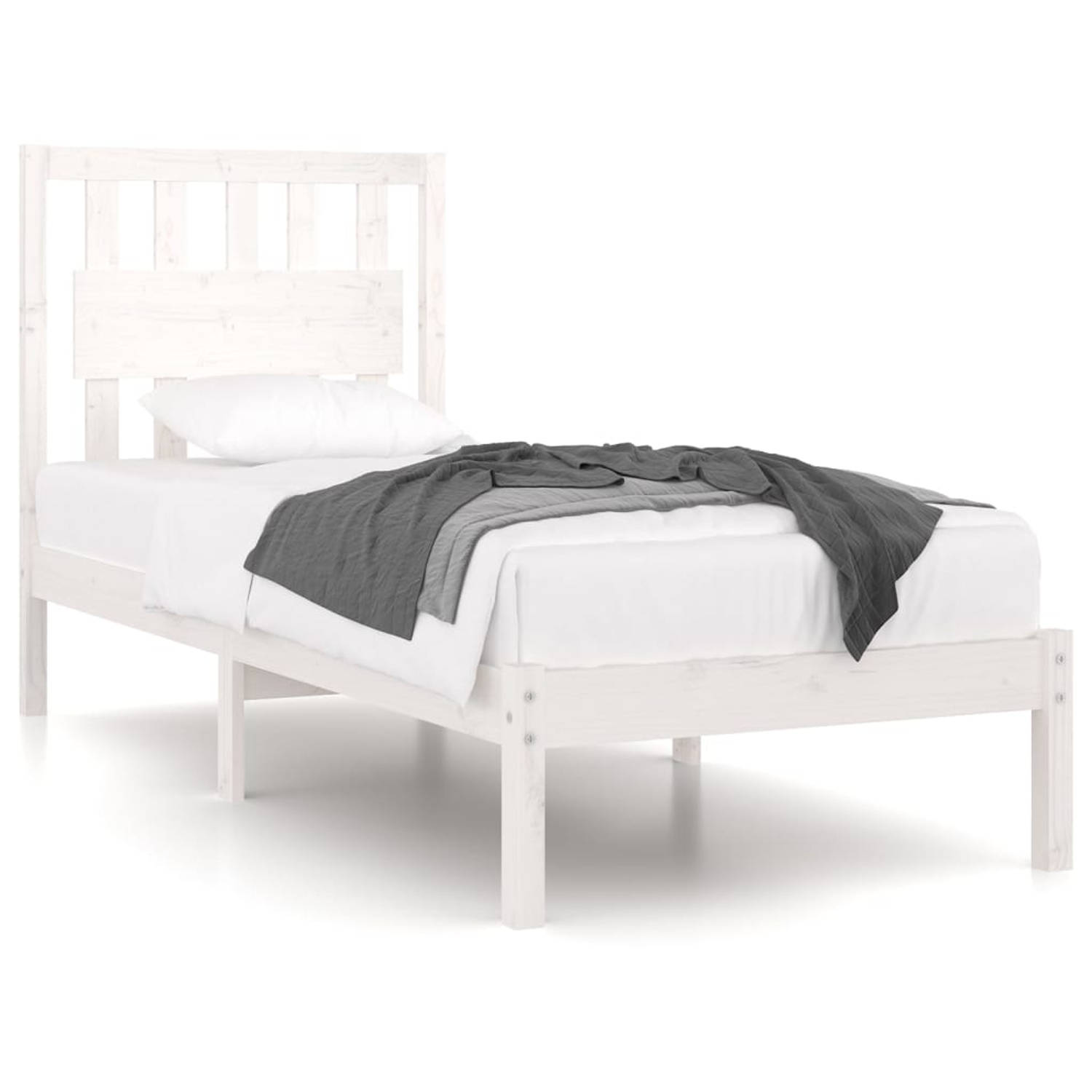 The Living Store Bedframe massief grenenhout wit 90x200 cm - Bedframe - Bedframes - Eenpersoonsbed - Bed - Bedombouw - Enkel Bed - Frame - Bed Frame - Ledikant - Houten Bedframe -