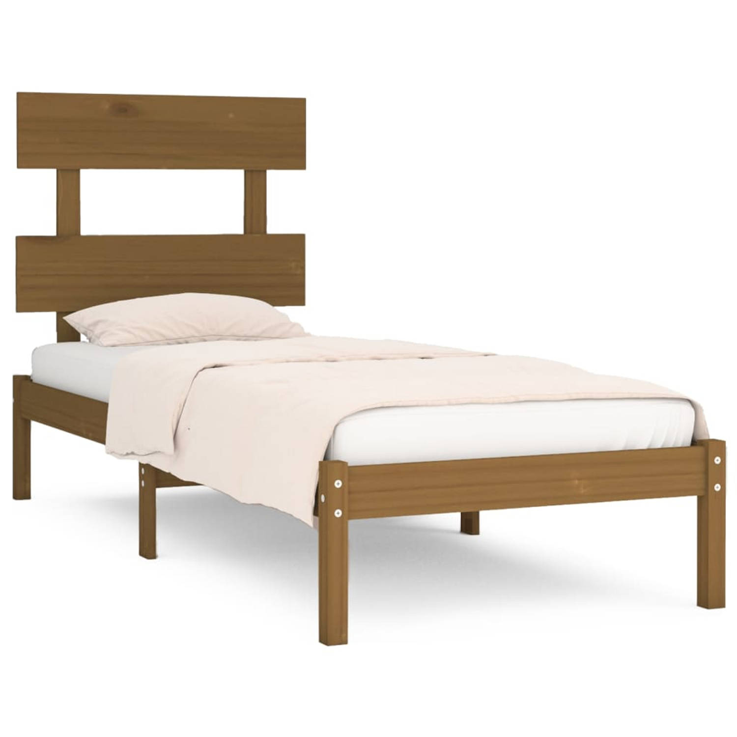 The Living Store Bedframe massief hout honingbruin 90x200 cm - Bedframe - Bedframes - Eenpersoonsbed - Bed - Bedombouw - Frame - Bed Frame - Ledikant - Bedframe Met Hoofdeinde - Ee