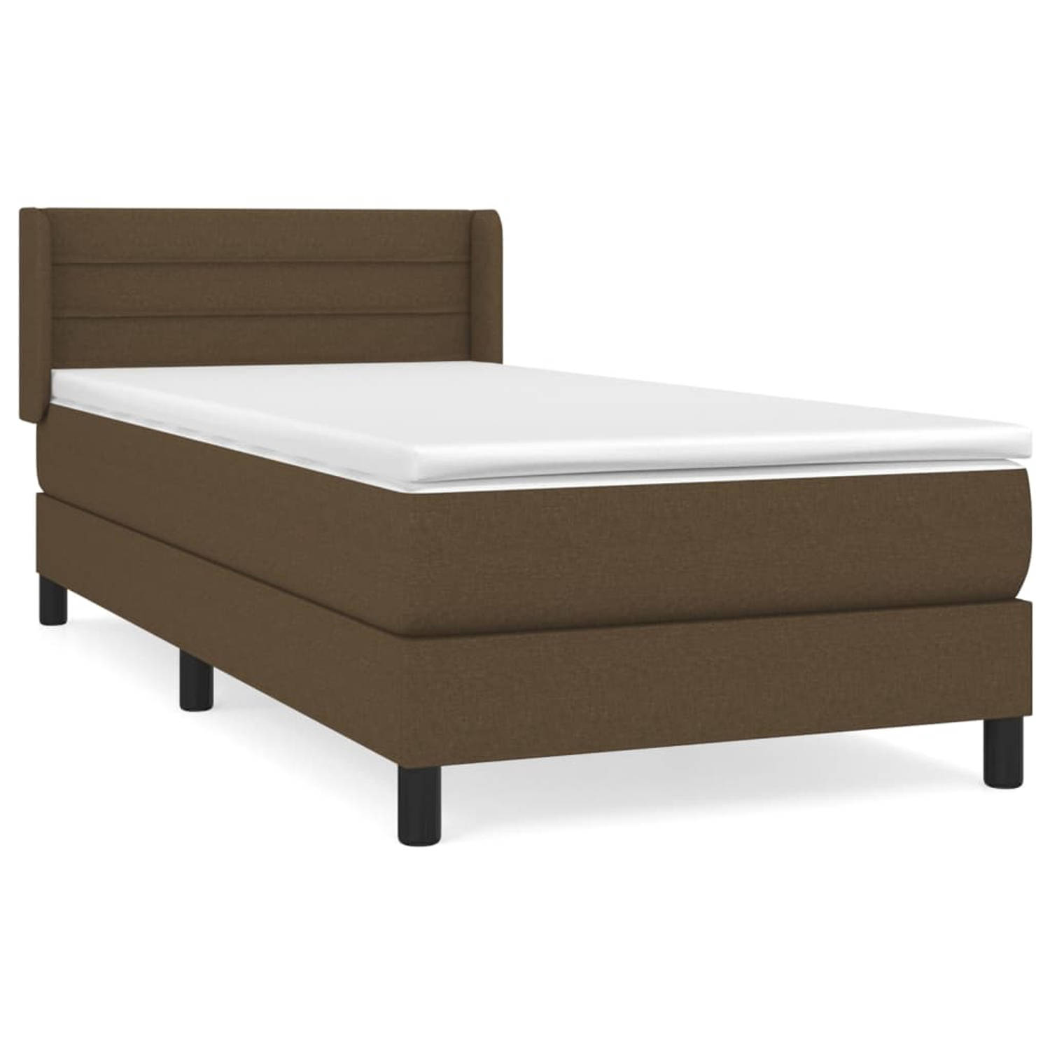 The Living Store Boxspringbed - Bed 193x93x78/88 - Donkerbruin - Stof - Larikshout