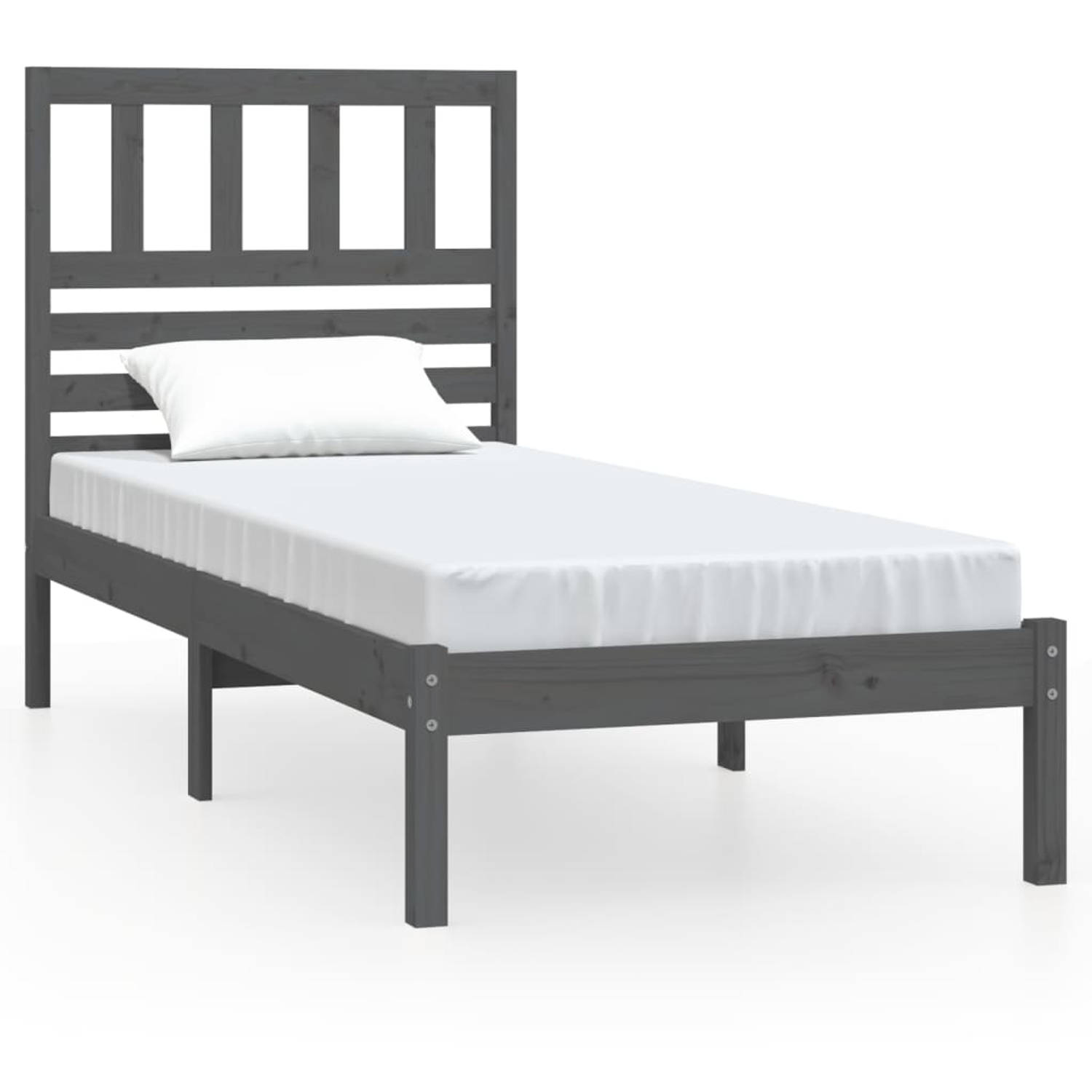 The Living Store Bedframe massief grenenhout grijs 90x190 cm 3FT single - Bedframe - Bedframes - Eenpersoonsbed - Bed - Bedombouw - Frame - Bed Frame - Ledikant - Bedframe Met Hoof