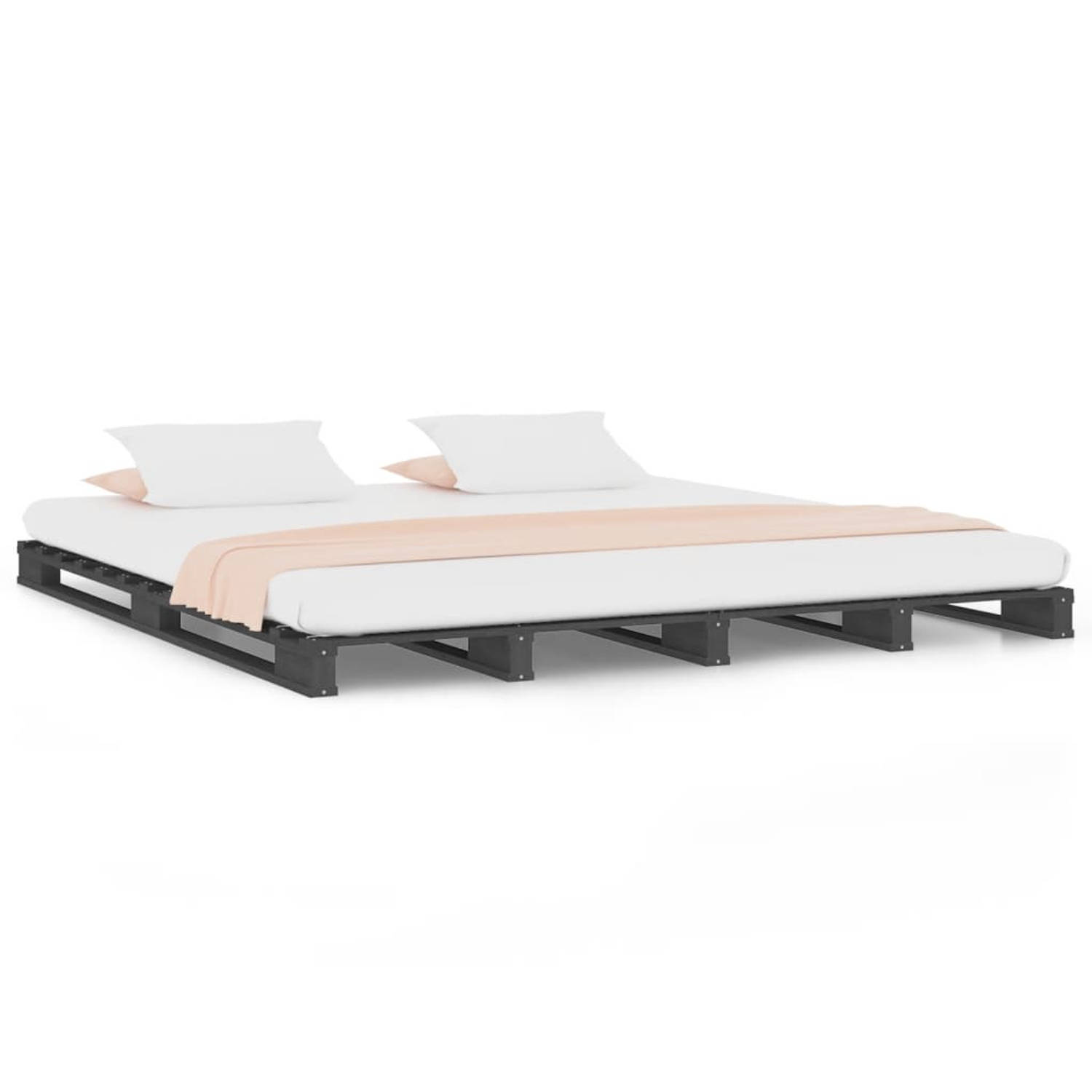 The Living Store Palletbed massief grenenhout grijs 160x200 cm - Palletbed - Palletbedden - Bed - Slaapkamermeubel - Bedframe - Eenpersoonsbed - Tweepersoonsbed - Houten Bed - Bed