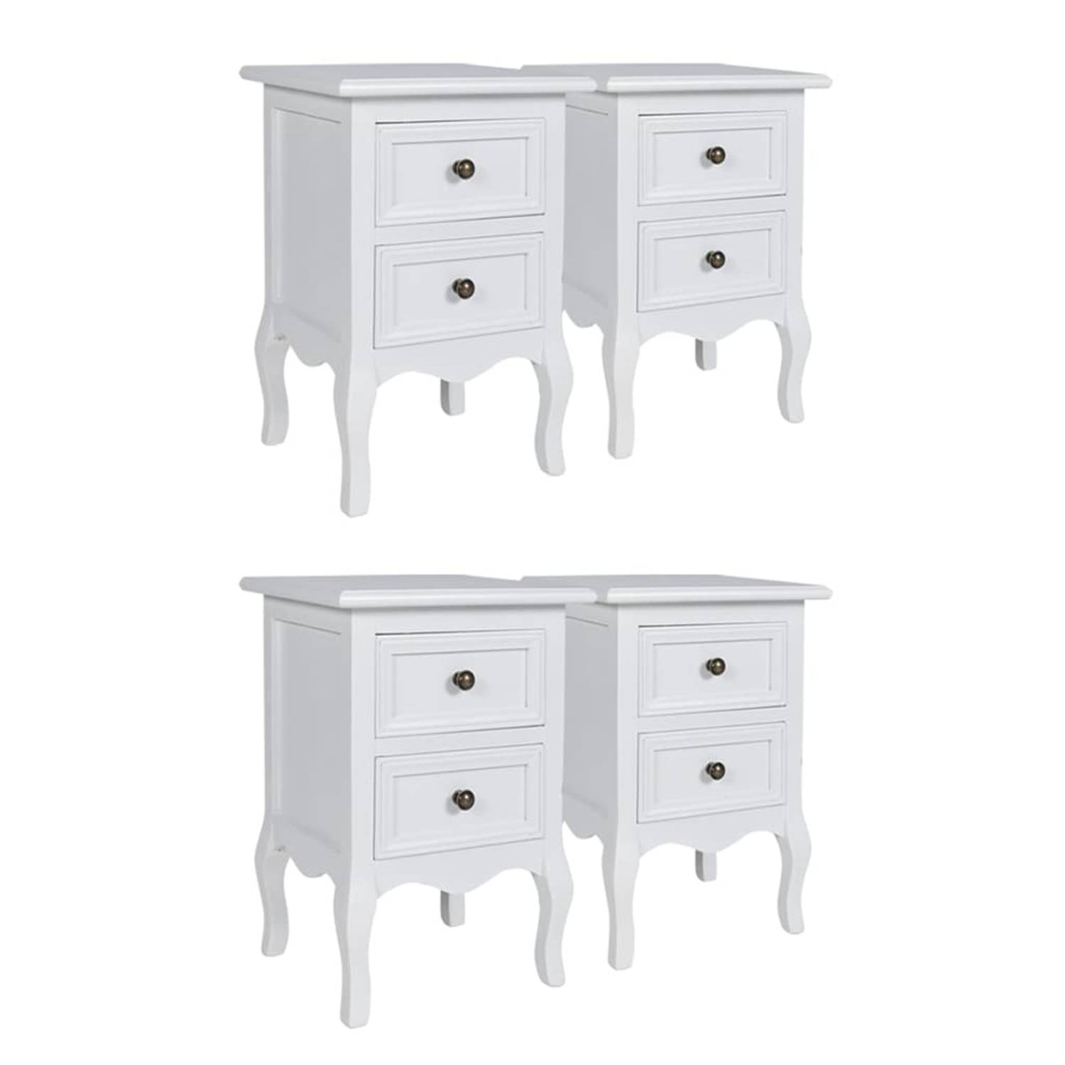 The Living Store Nachtkastjes Vintage Wit MDF - Set van 4 - 34.5 x 30 x 49 cm