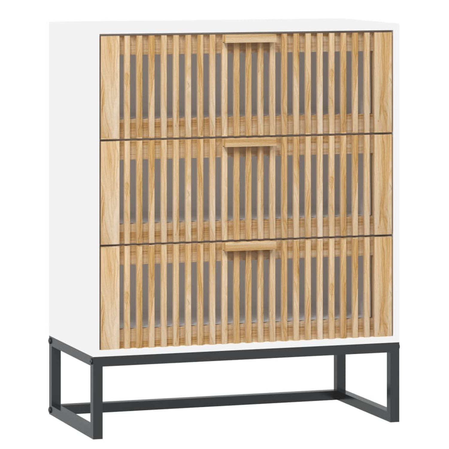 The Living Store Dressoir Retro 60 x 30 x 75 cm wit bewerkt hout massief grenenhout inclusief handle
