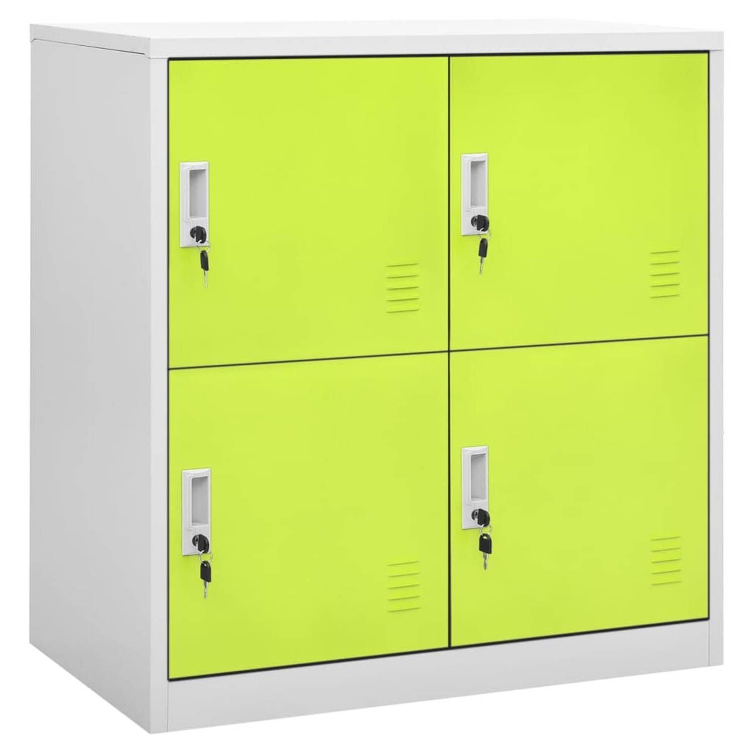 The Living Store Lockerkast Opbergkast - 90 x 45 x 92.5 cm - Staal - 4 lockers - Lichtgrijs en groen