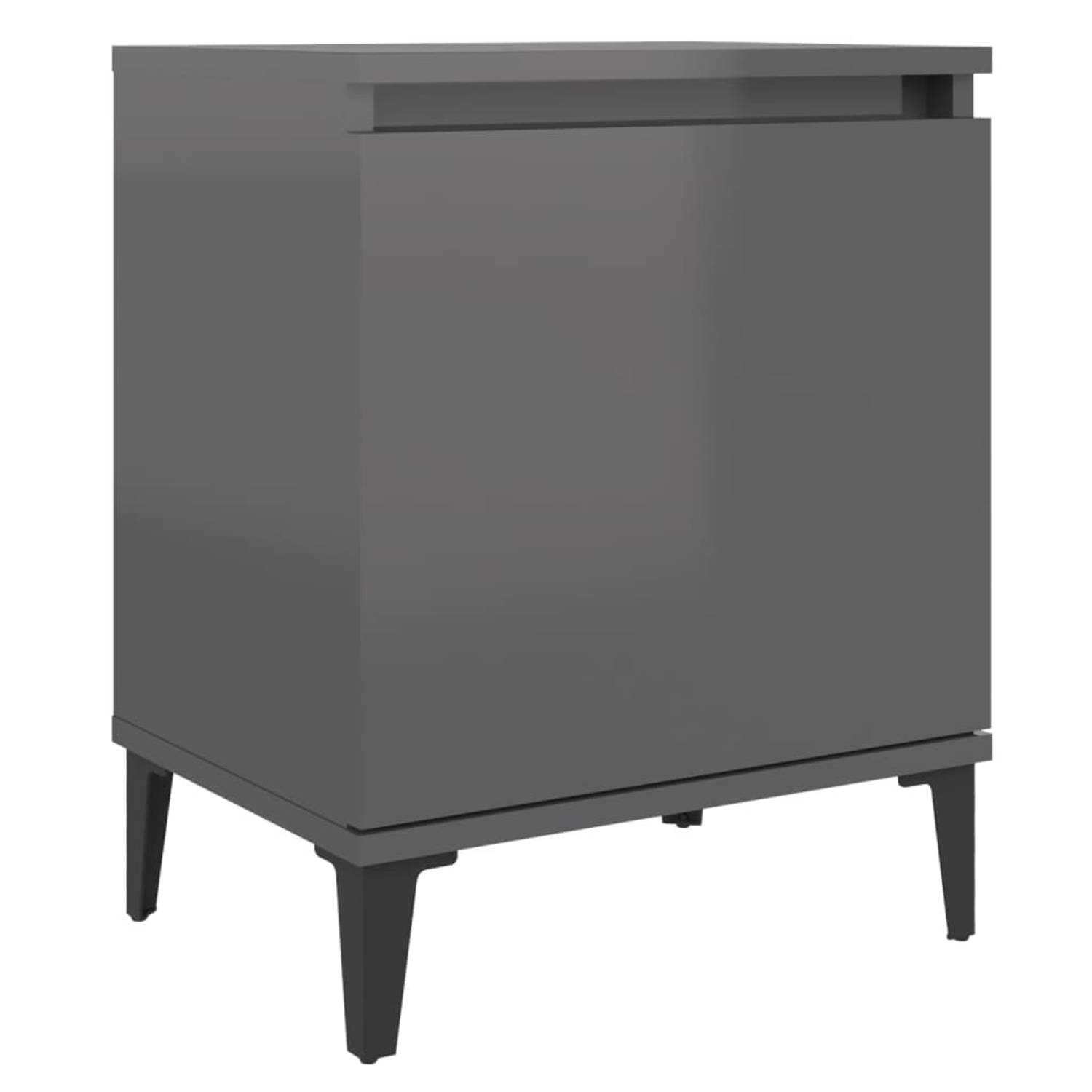 The Living Store Nachtkastje met metalen poten 40x30x50 cm hoogglans grijs - Kast